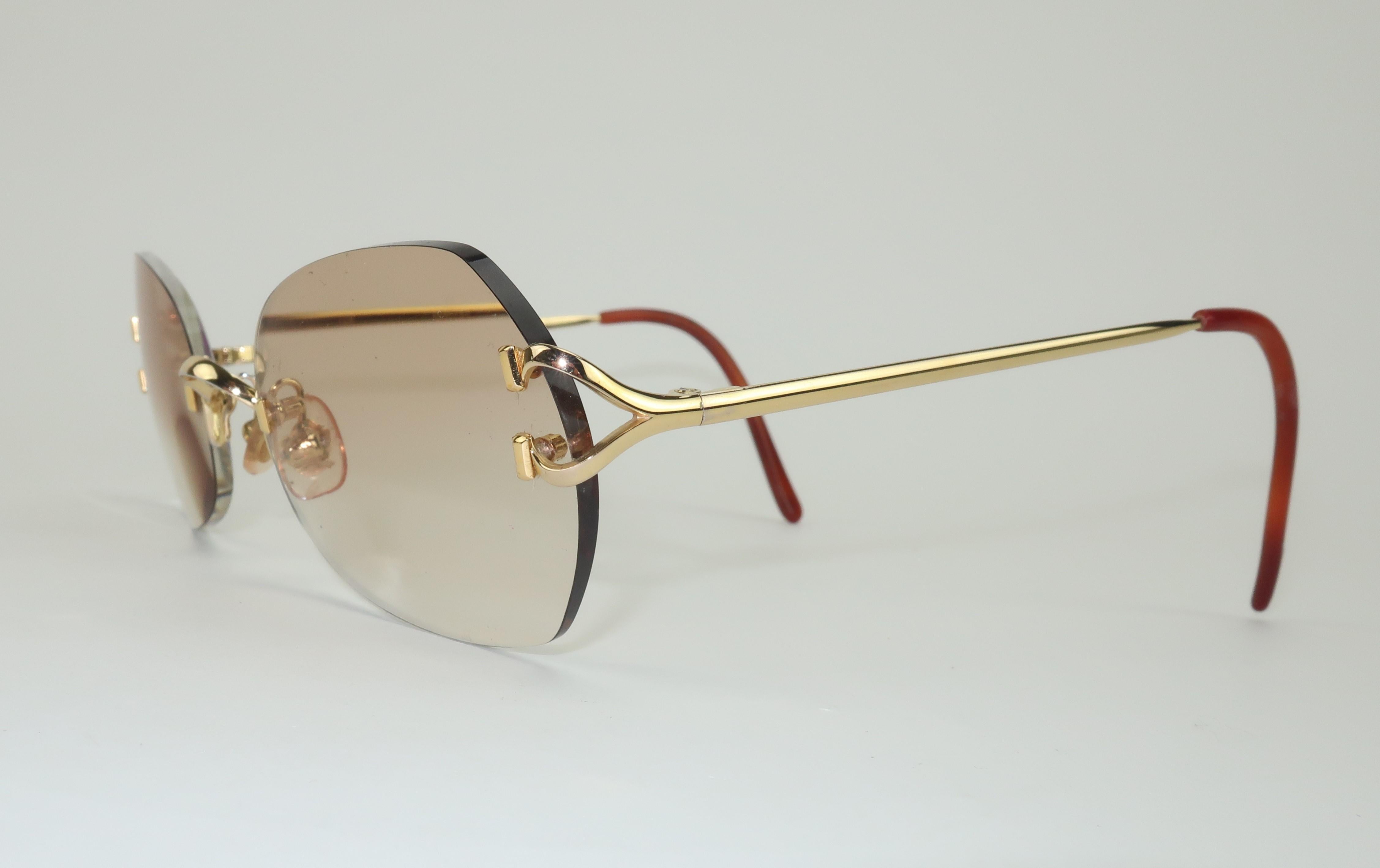 Cartier Rimless Gold Finish Sunglasses With Amber Lenses, 1980’s 2