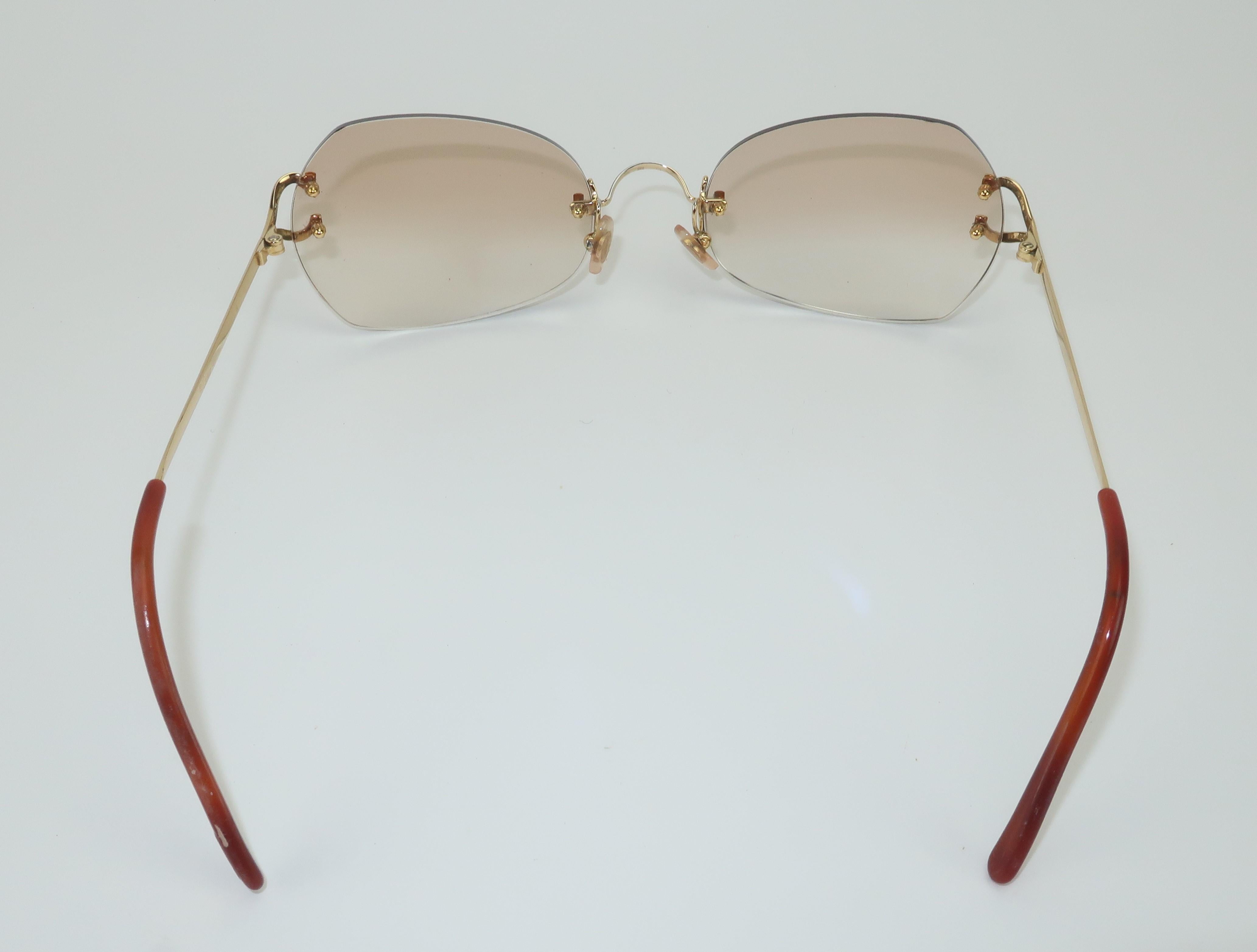 Cartier Rimless Gold Finish Sunglasses With Amber Lenses, 1980’s 3