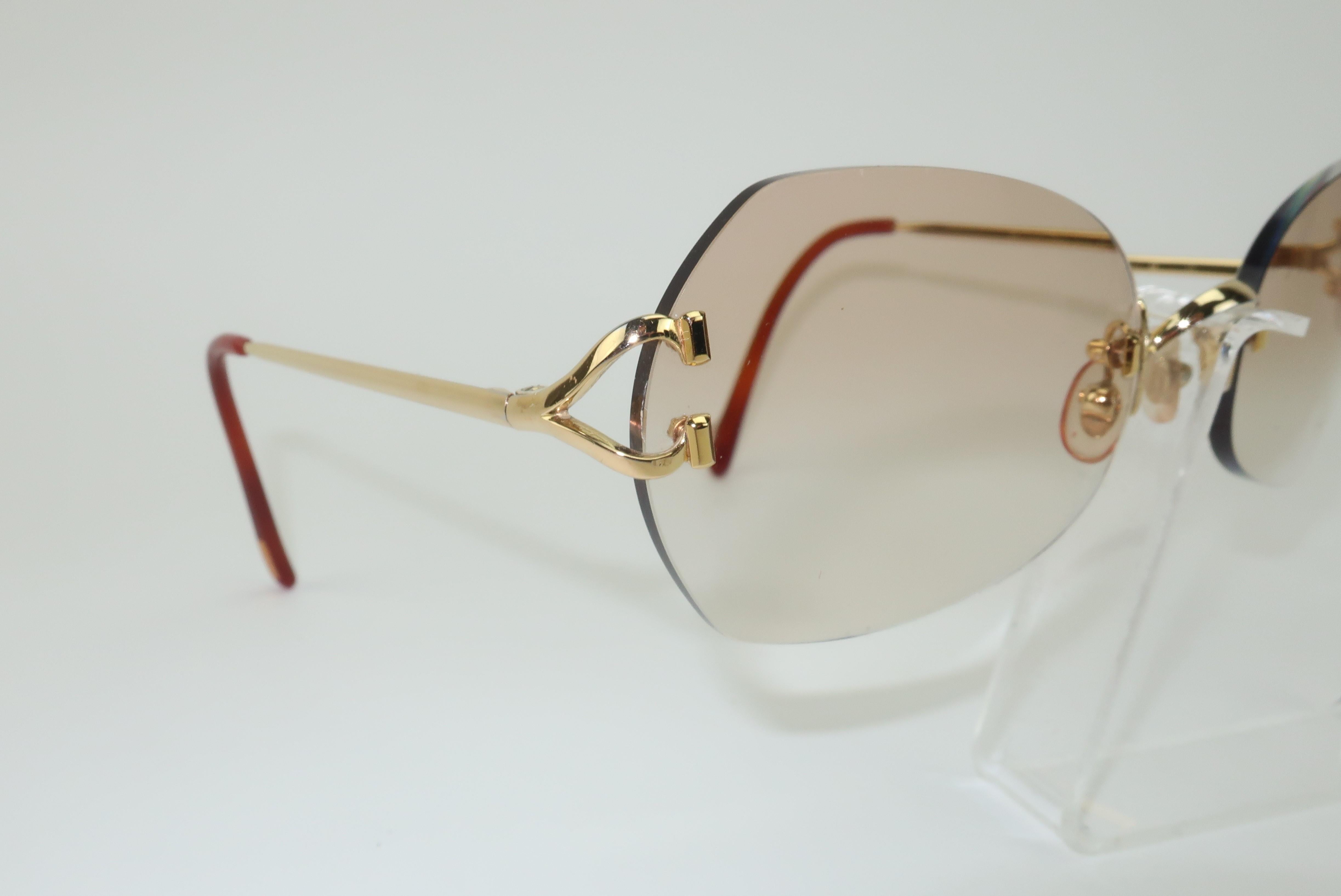 Cartier Rimless Gold Finish Sunglasses With Amber Lenses, 1980’s 4