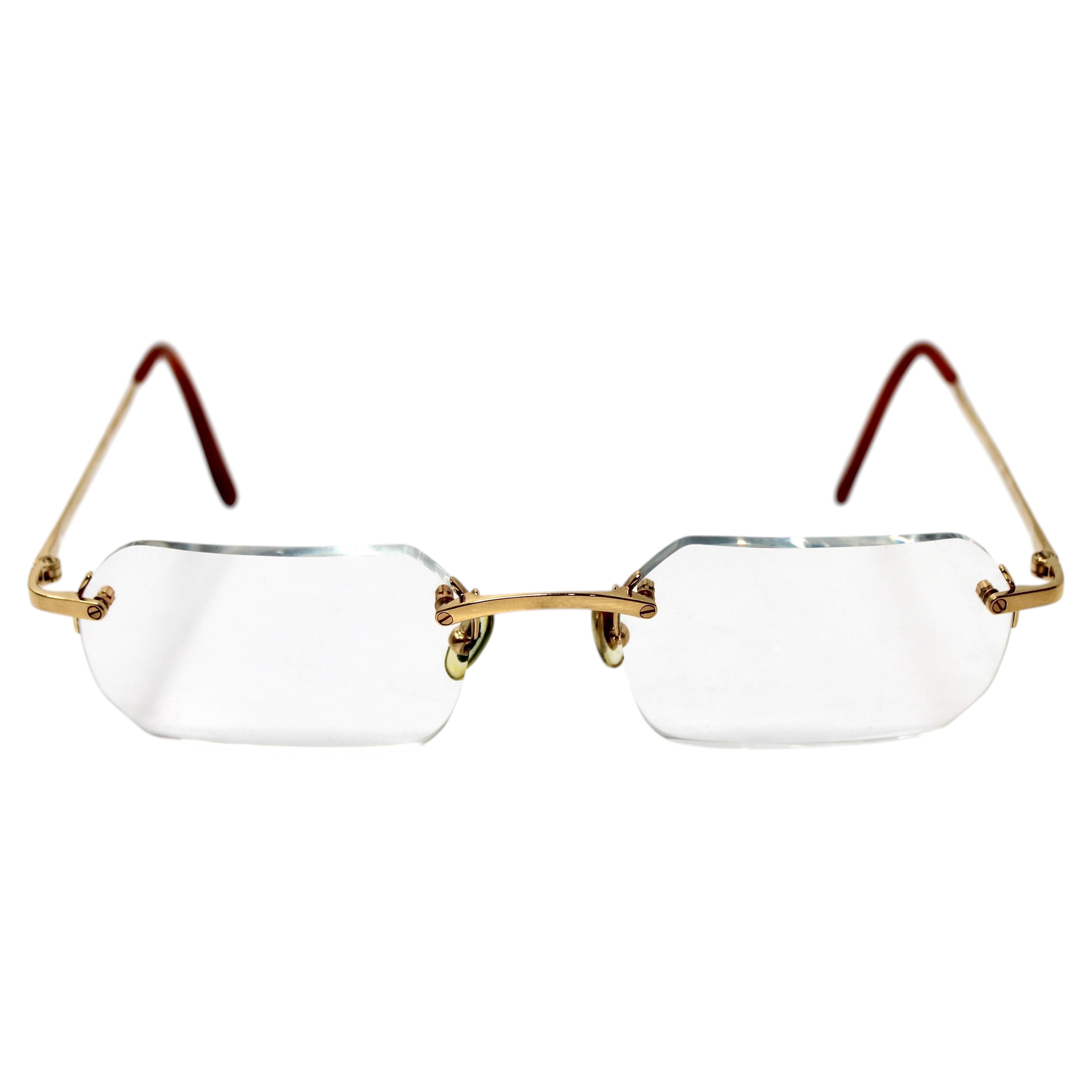 Occhiali da vista vintage Cartier senza montatura in metallo color oro