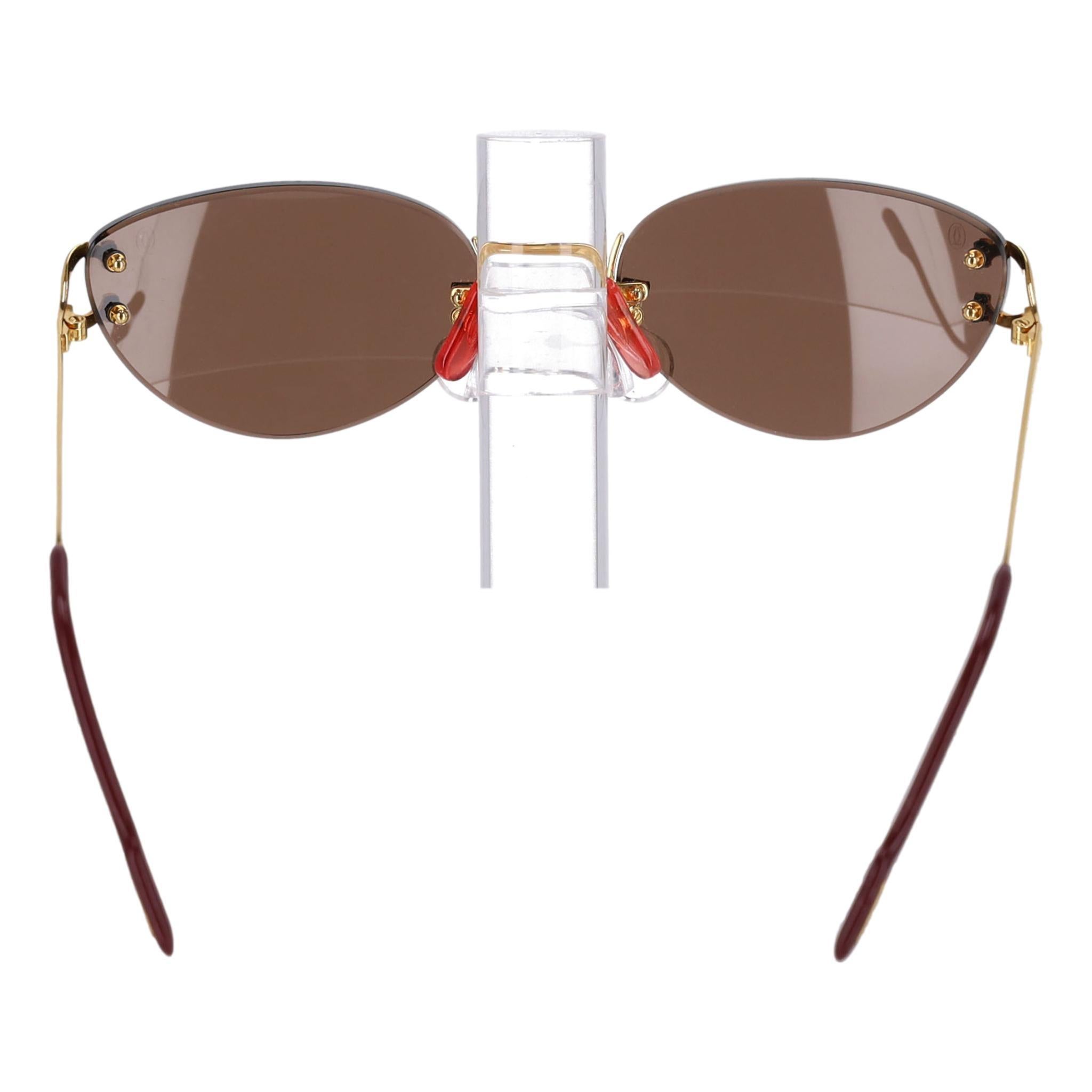 Brown Cartier Rimless Oval Sunglasses