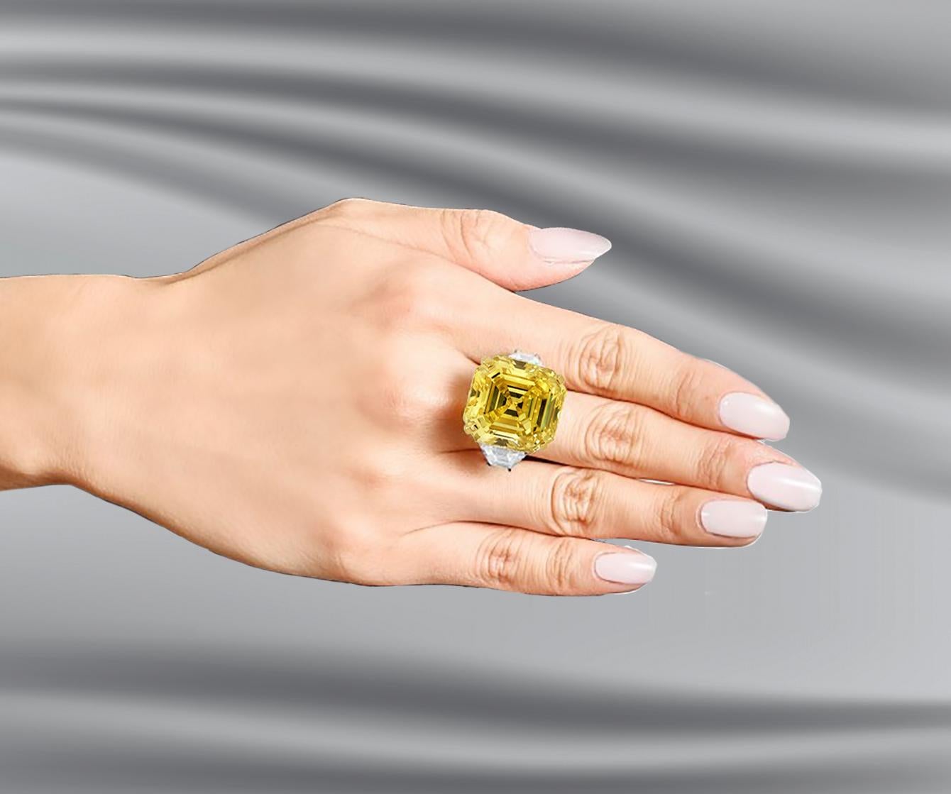 Cartier Ring 43 Karat Ausgefallener lebhaft gelber Diamantring mit Asscher-Schliff GIA zertifiziert Damen im Angebot