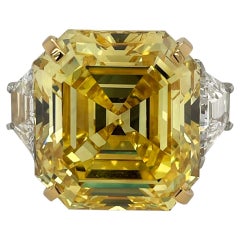 Cartier Ring 43 Carat Fancy Vivid Yellow Asscher Cut Diamond Ring GIA Certified