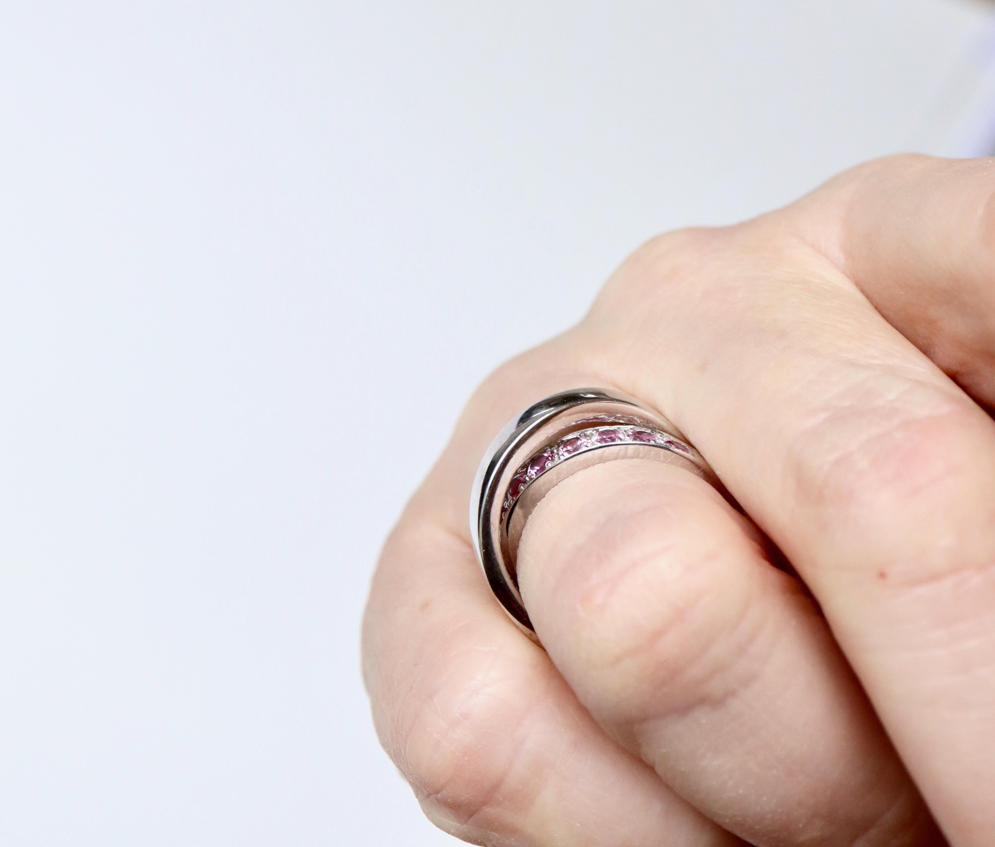 CARTIER Ring in 18-carat white gold, double ring set with pink Sapphires For Sale 8