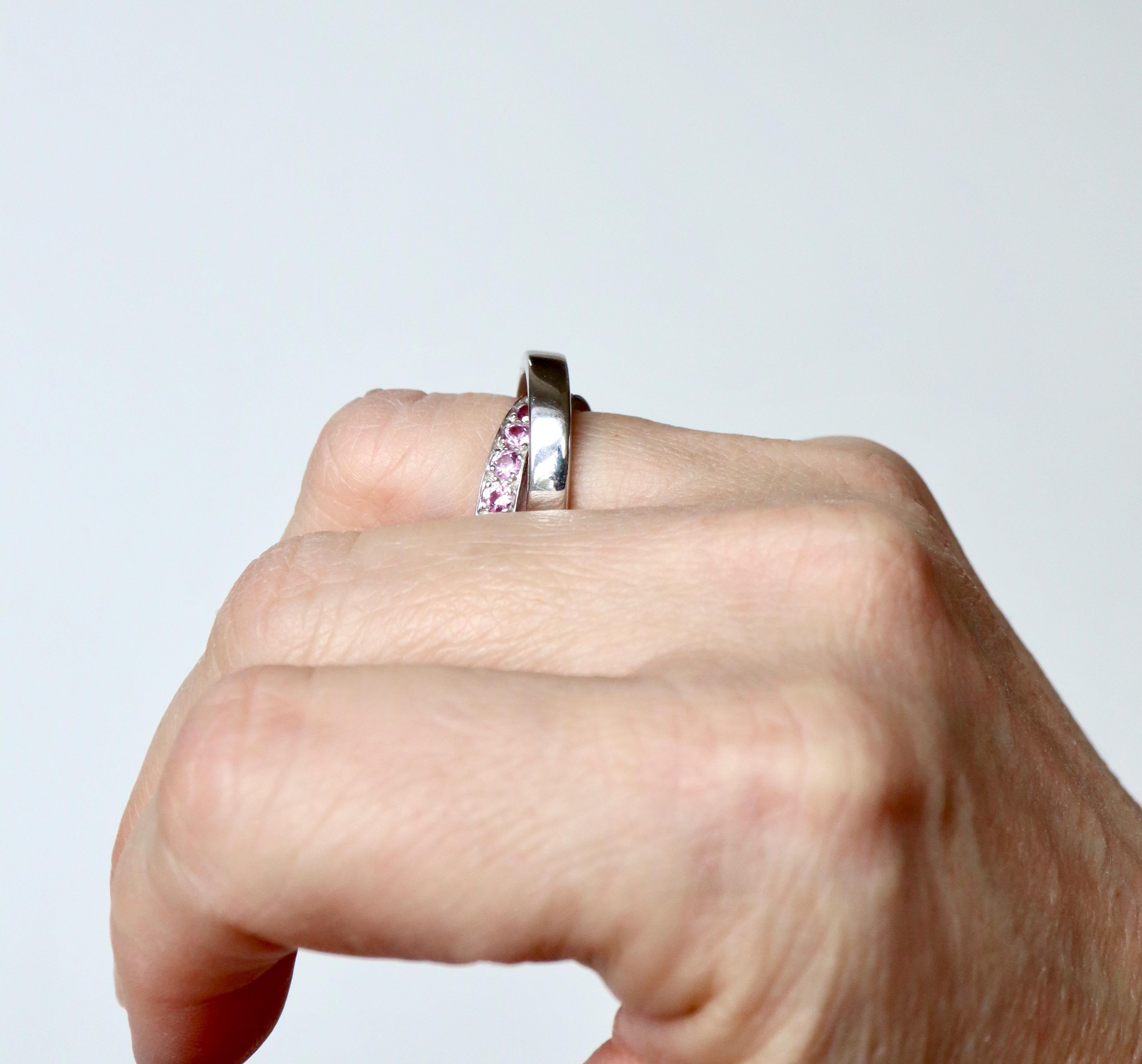 CARTIER Ring in 18-carat white gold, double ring set with pink Sapphires For Sale 9