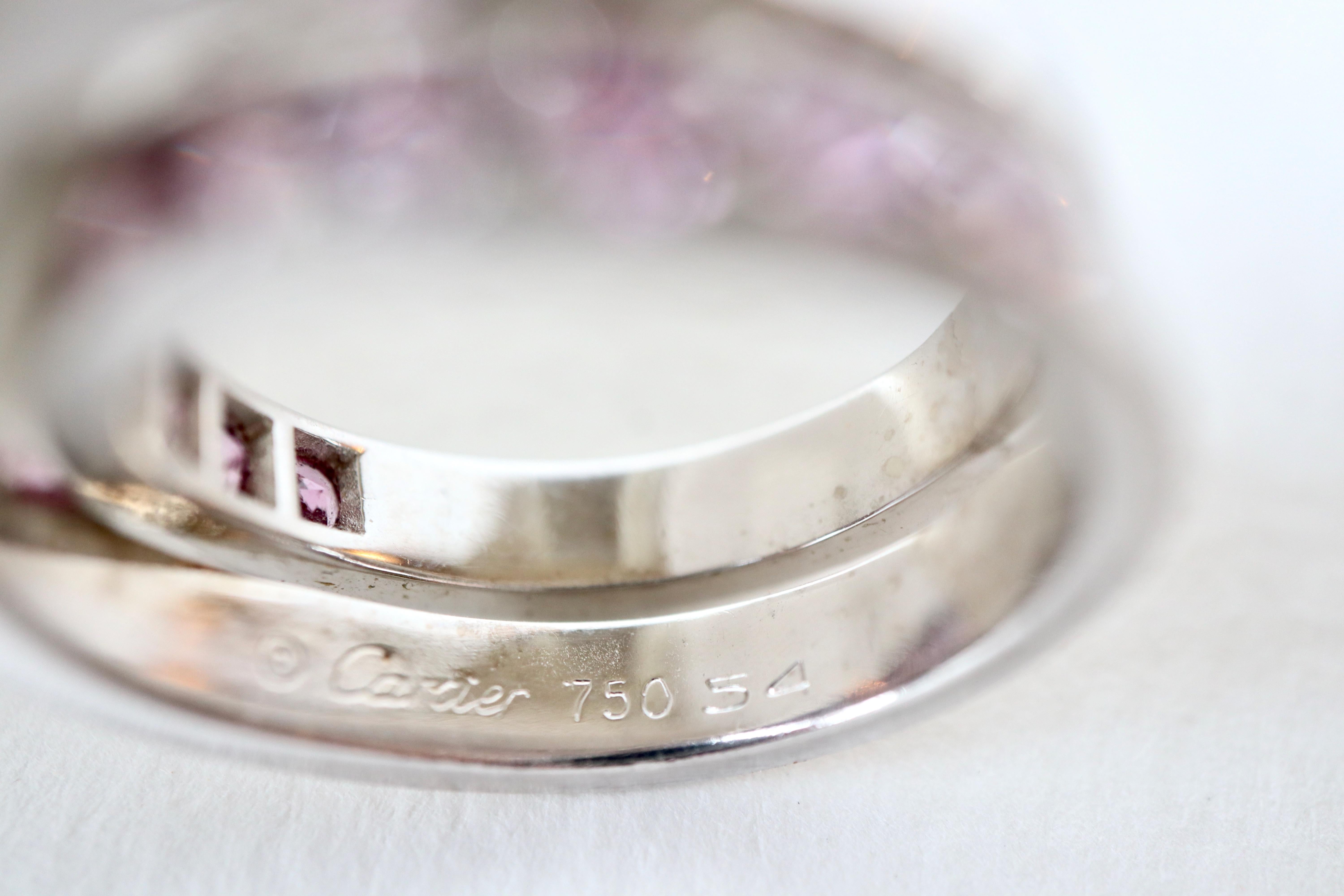 CARTIER Ring in 18-carat white gold, double ring set with pink Sapphires For Sale 4
