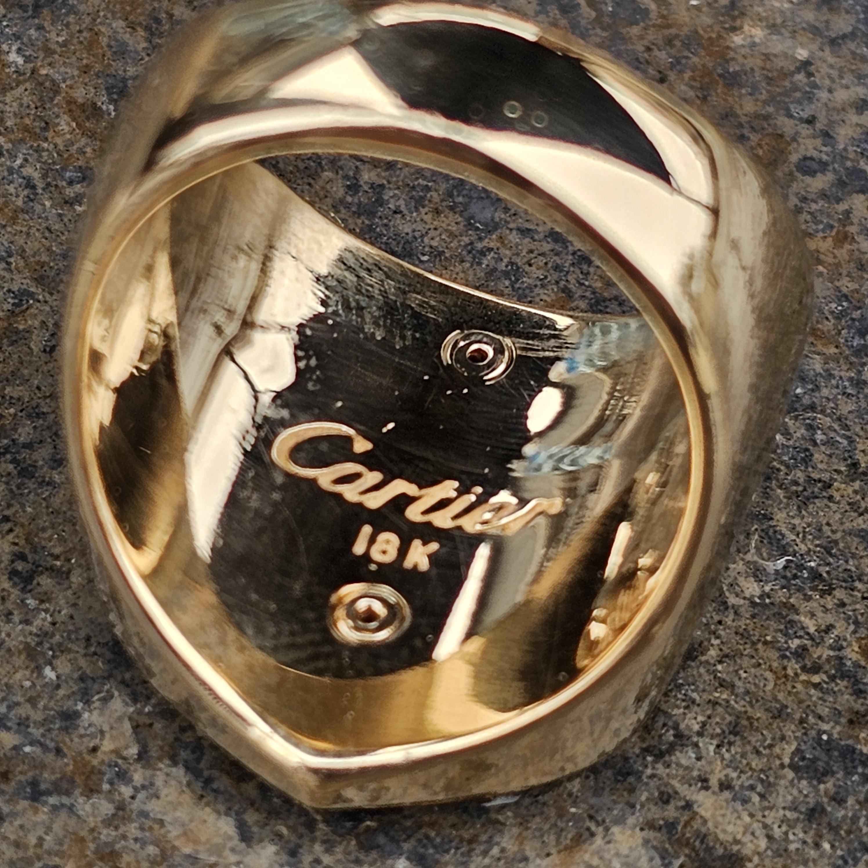 Men's Cartier Ring Lincoln Mercury Merkur Diamond Pinky Signet Mens 18k Yellow Gold 8 For Sale