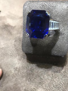 Cartier Ring Royal Blue Sapphire Emerald Cut and Diamonds Baguettes