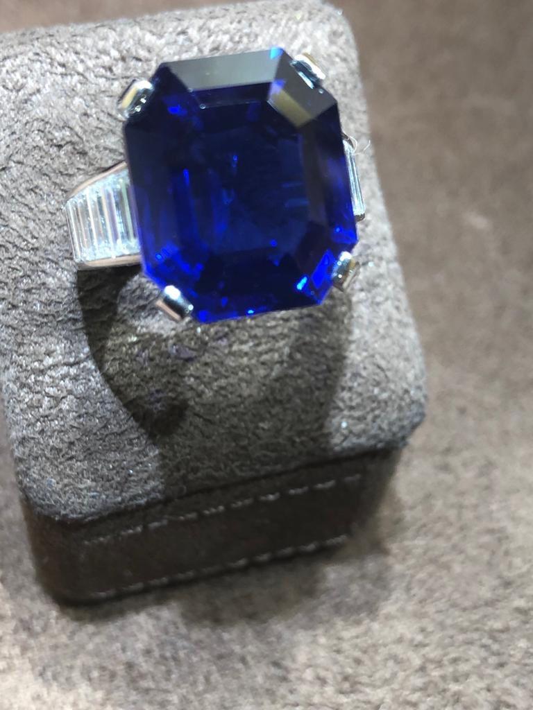 Cartier Ring Royal Blue Sapphire Emerald Cut and Diamonds Baguettes For ...