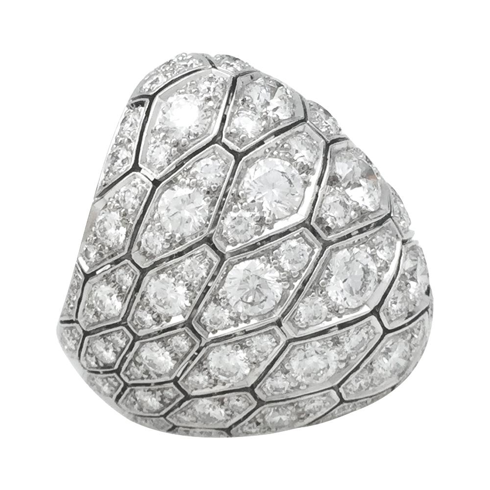 Round Cut Cartier Ring, Serpentine Collection Set with Diamonds