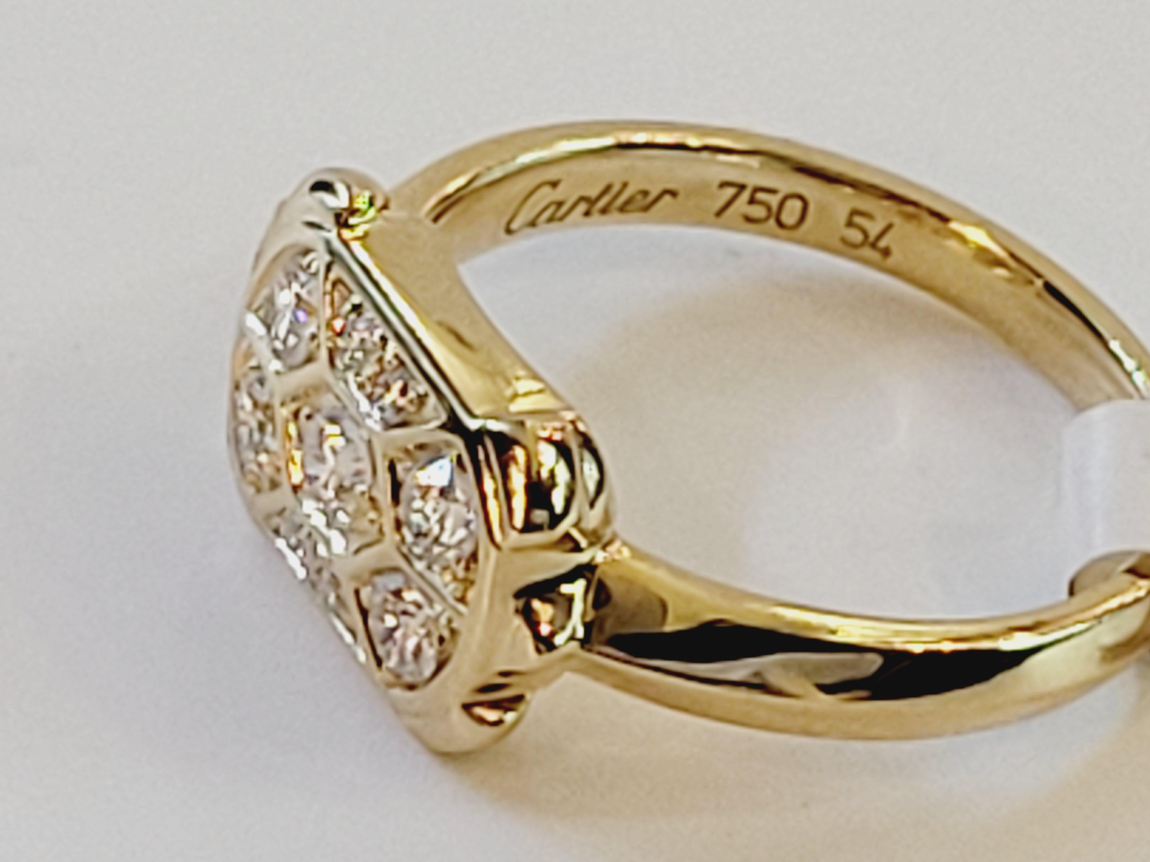 Brand Cartier 
Turtle Motif
Mind Condition
18K Rose gold
Main Stone Diamond 
Diamond 0.383 cts                
Ring size 6.75
Ring Weight 5.5gr 
Cartier  ring box included