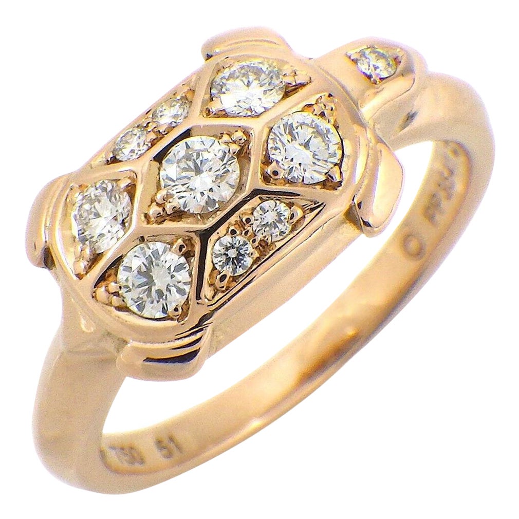 Cartier Ring Tortue Turtle Motif Rare Item 9P Diamond 750 Rose Gold #54 US7 For Sale