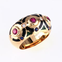 Cartier Ring with Rubies, Diamonds and Black Enamel