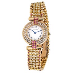 Vintage Cartier Rivoli 18 Karat Yellow Gold 1292 Diamonds and Ruby Ladies Watch