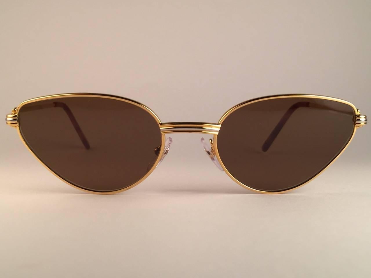 Cartier Rivoli Vendome 56mm Cat Eye Heavy Gold Plated Sunglasses France
