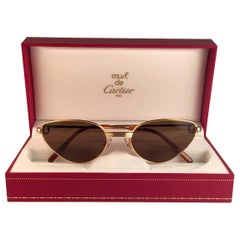 Cartier Rivoli Vendome 56mm Cat Eye Heavy Gold Plated Sunglasses France