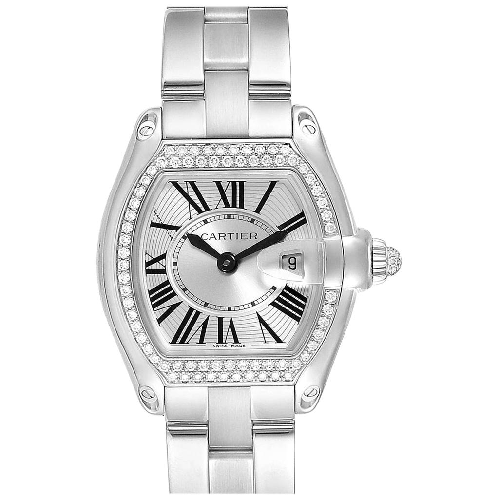 Cartier Roadster 18 Karat White Gold Diamond Ladies Watch WE5002X2