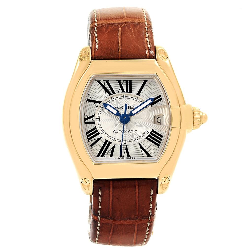 Cartier Roadster 18 Karat Yellow Gold Large Men's Watch W62005V2 Box Papers 1