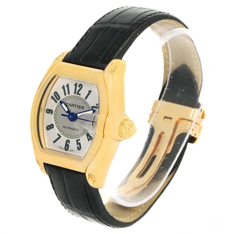 Men's Cartier Roadster 18 Karat Yellow Gold Silver Dial Large Watch W62005V2