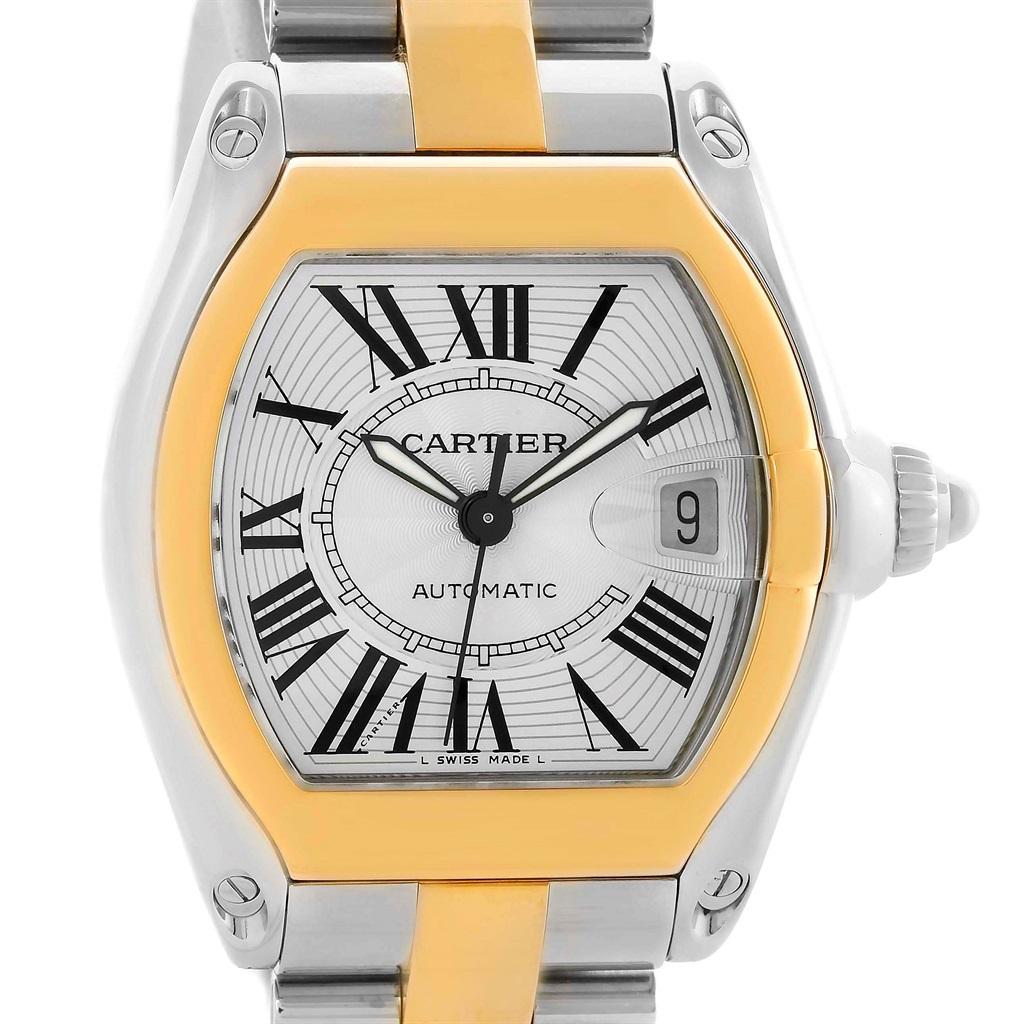 Cartier Roadster 18 Karat Yellow Gold Stainless Steel Men's Watch W62031Y4 For Sale