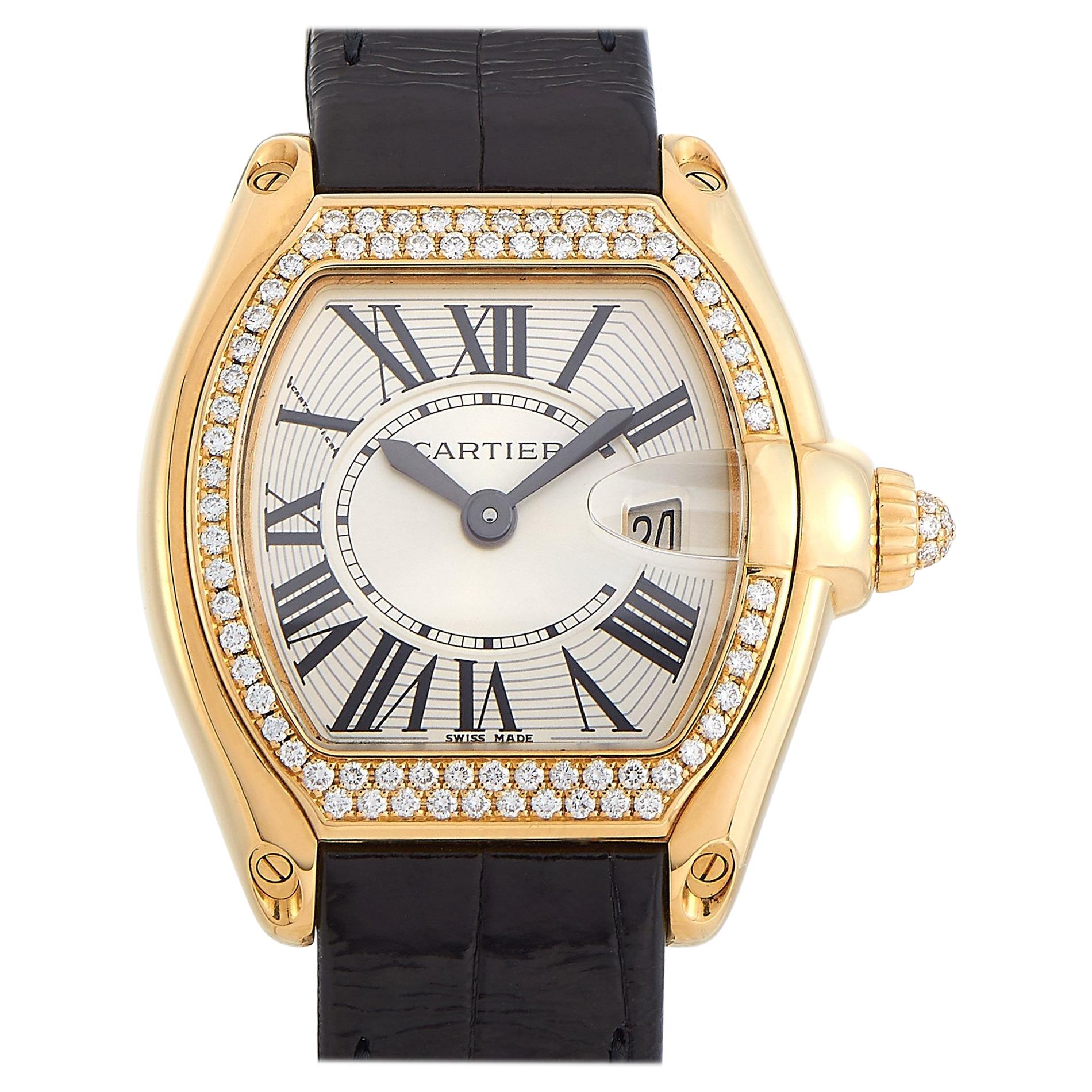Cartier Roadster 18k Rose Gold Diamond Bezel Quartz Watch 3852