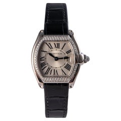 Cartier Roadster 18k White Gold Diamond Black Alligator Skin Watch
