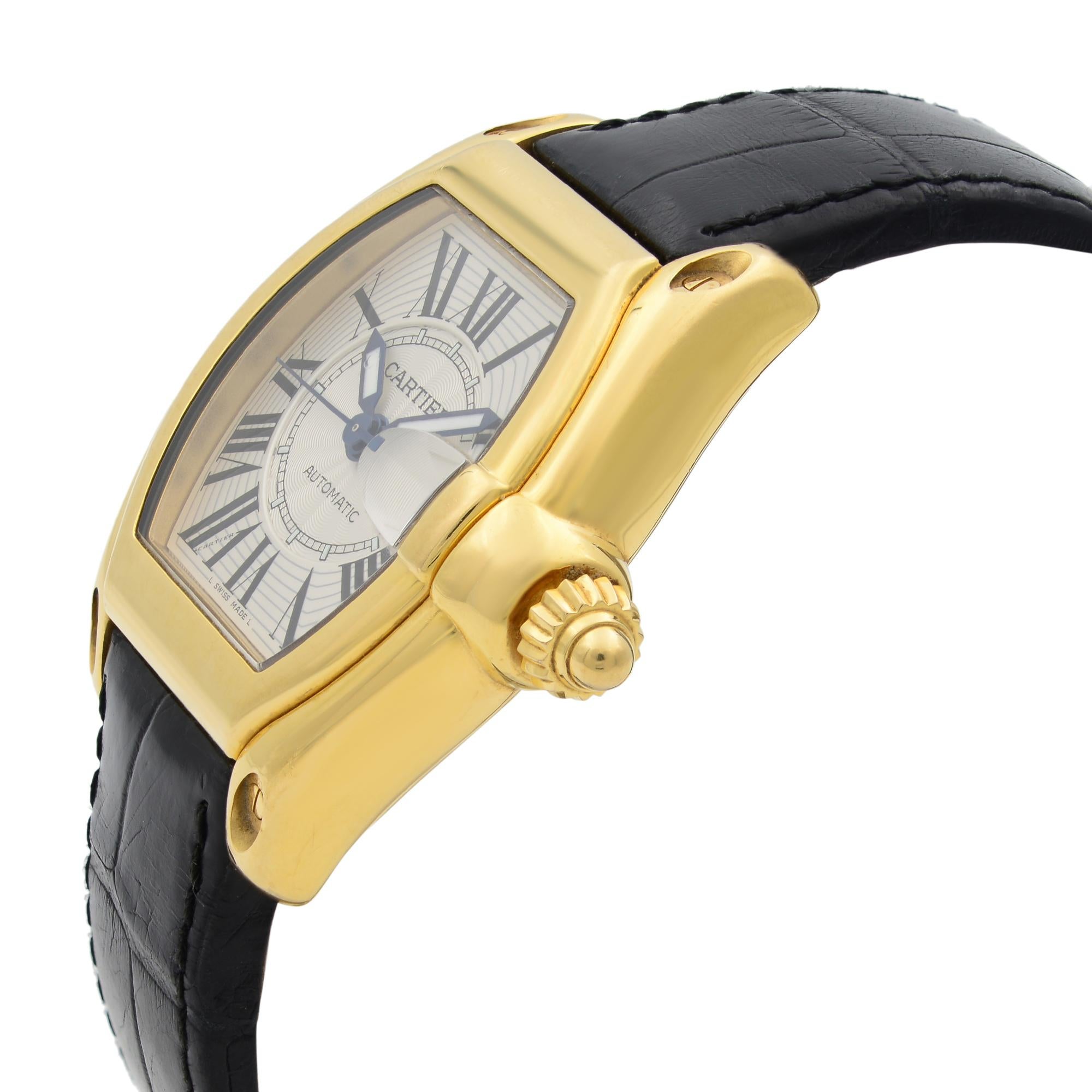 Cartier Roadster 18K Yellow Gold Silver Guilloche Automatic Men's Watch W62005V2 1