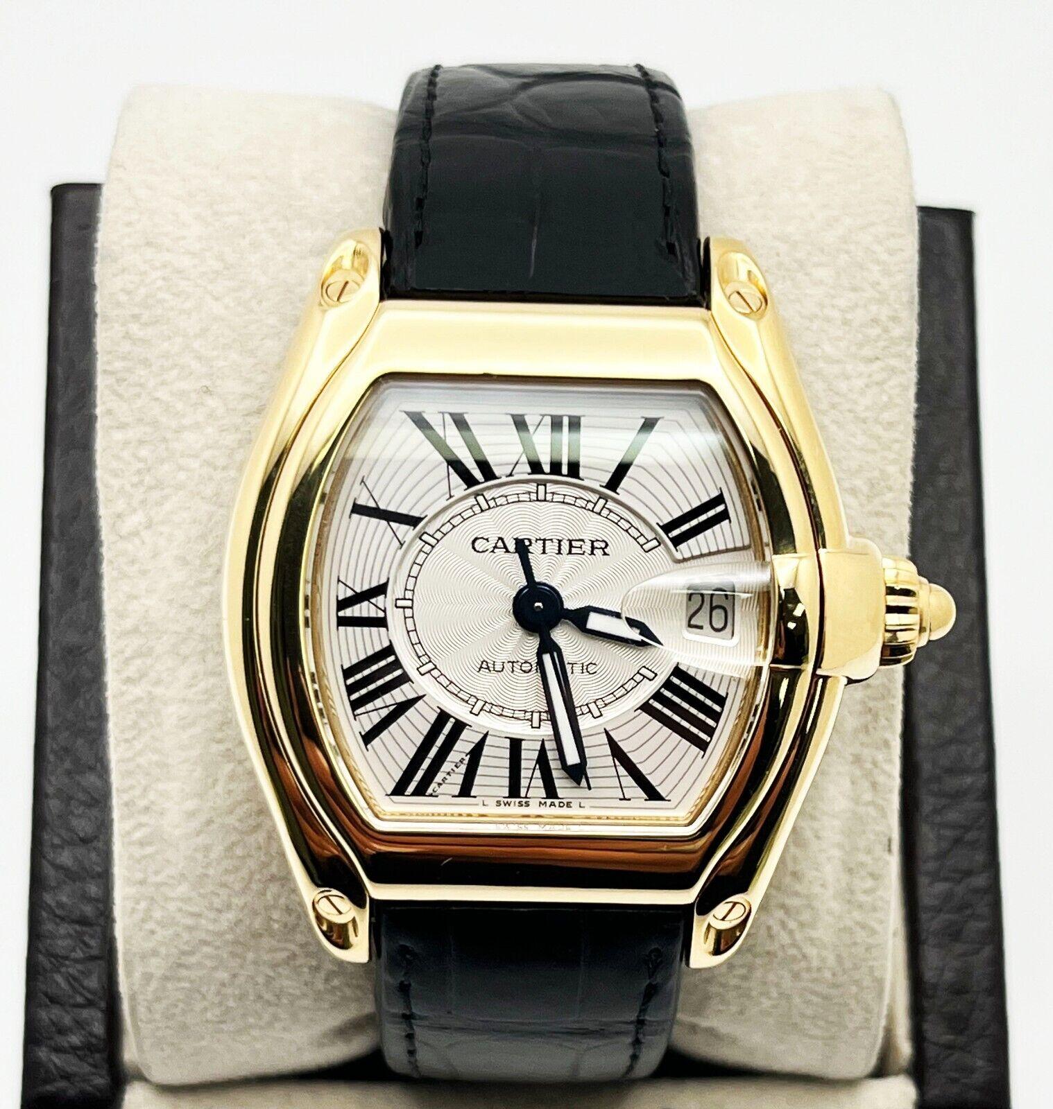 Cartier Roadster 2524 18K Yellow Gold Silver Dial Leather Strap 2