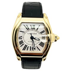 Cartier Roadster 2524 18K Yellow Gold Silver Dial Leather Strap