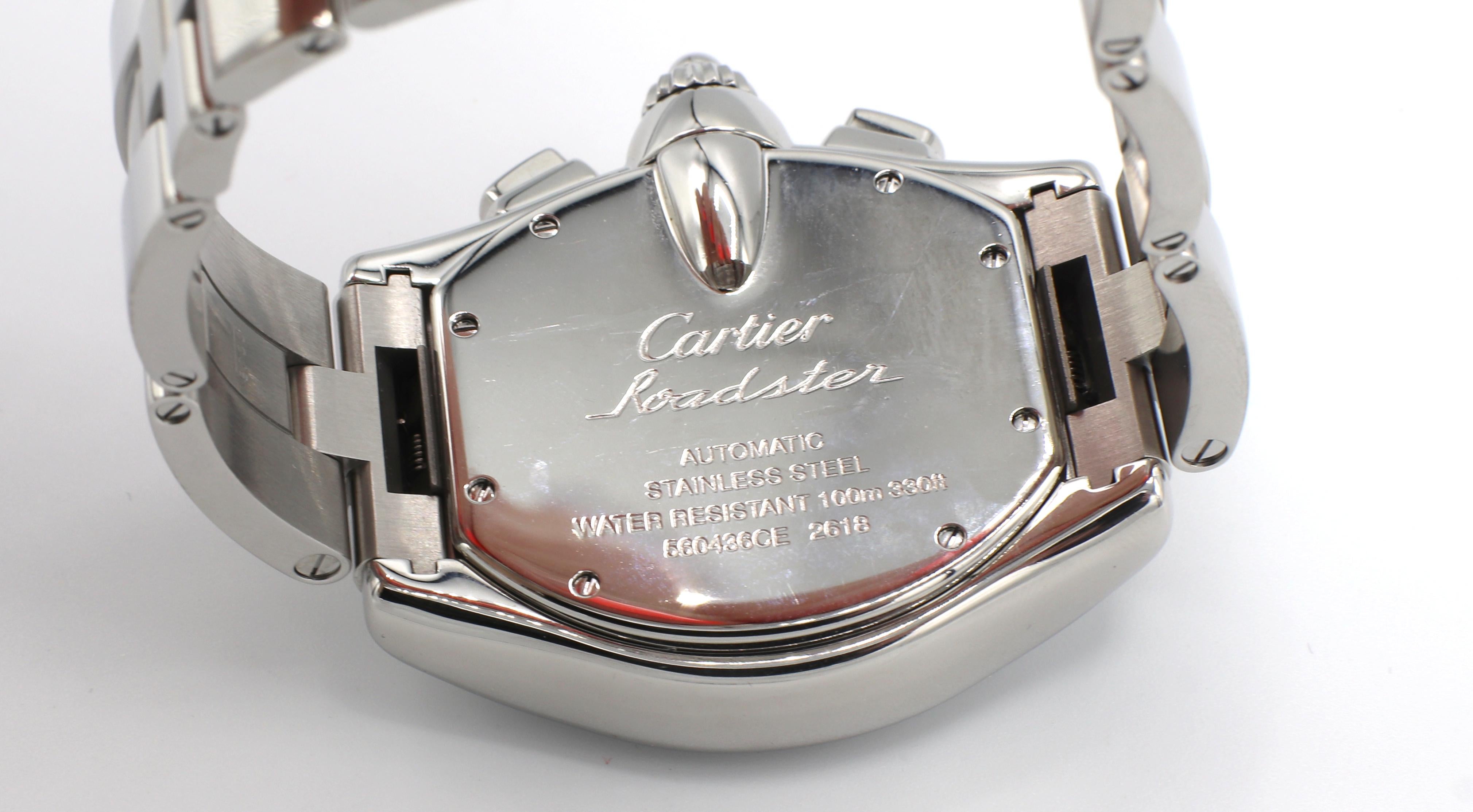 Cartier Roadster 2618 Automatic Stainless Steel Chronograph XL Watch In Excellent Condition In  Baltimore, MD
