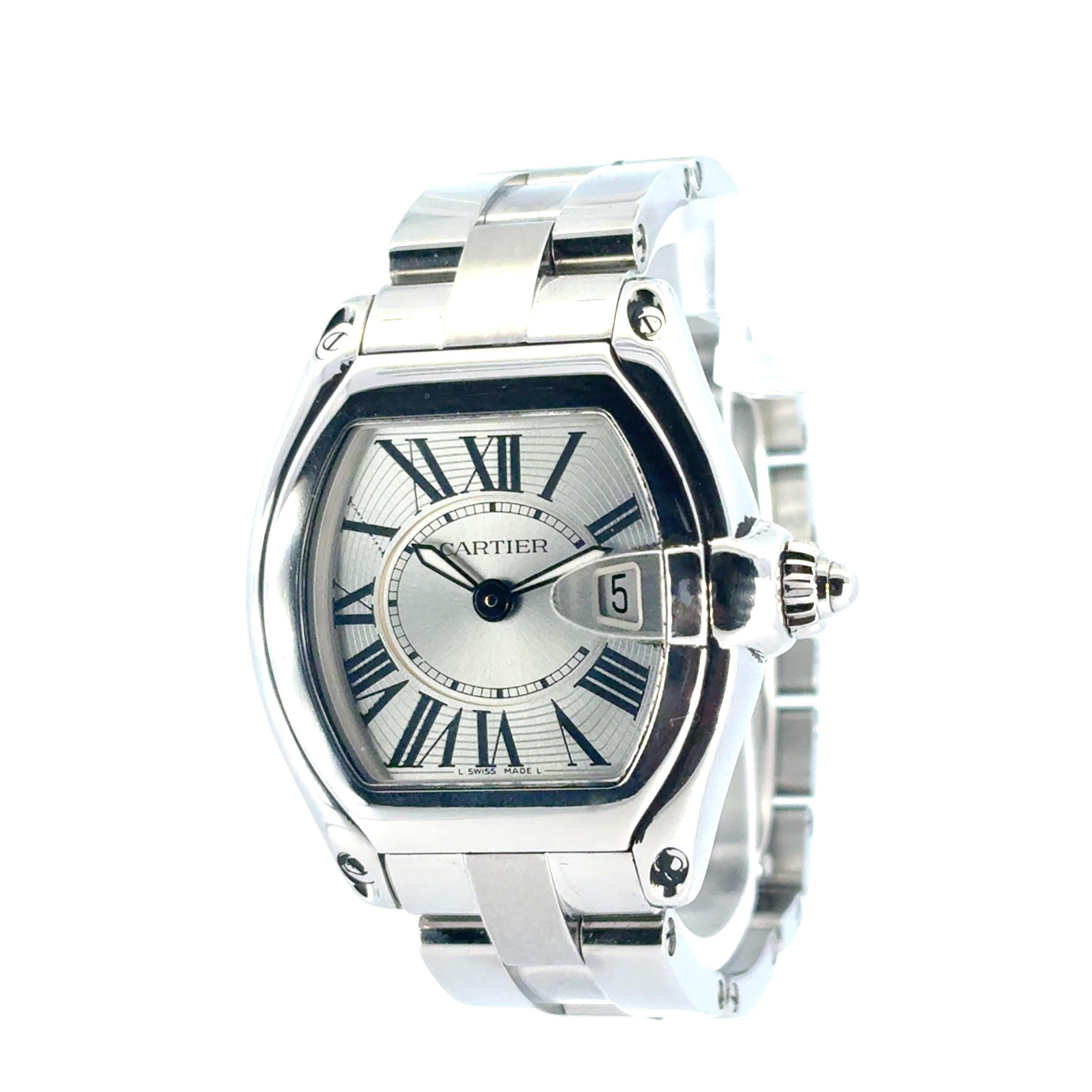 Cartier Roadster 2675 Watch Stainless Steel Silver Dial Bracelet 5