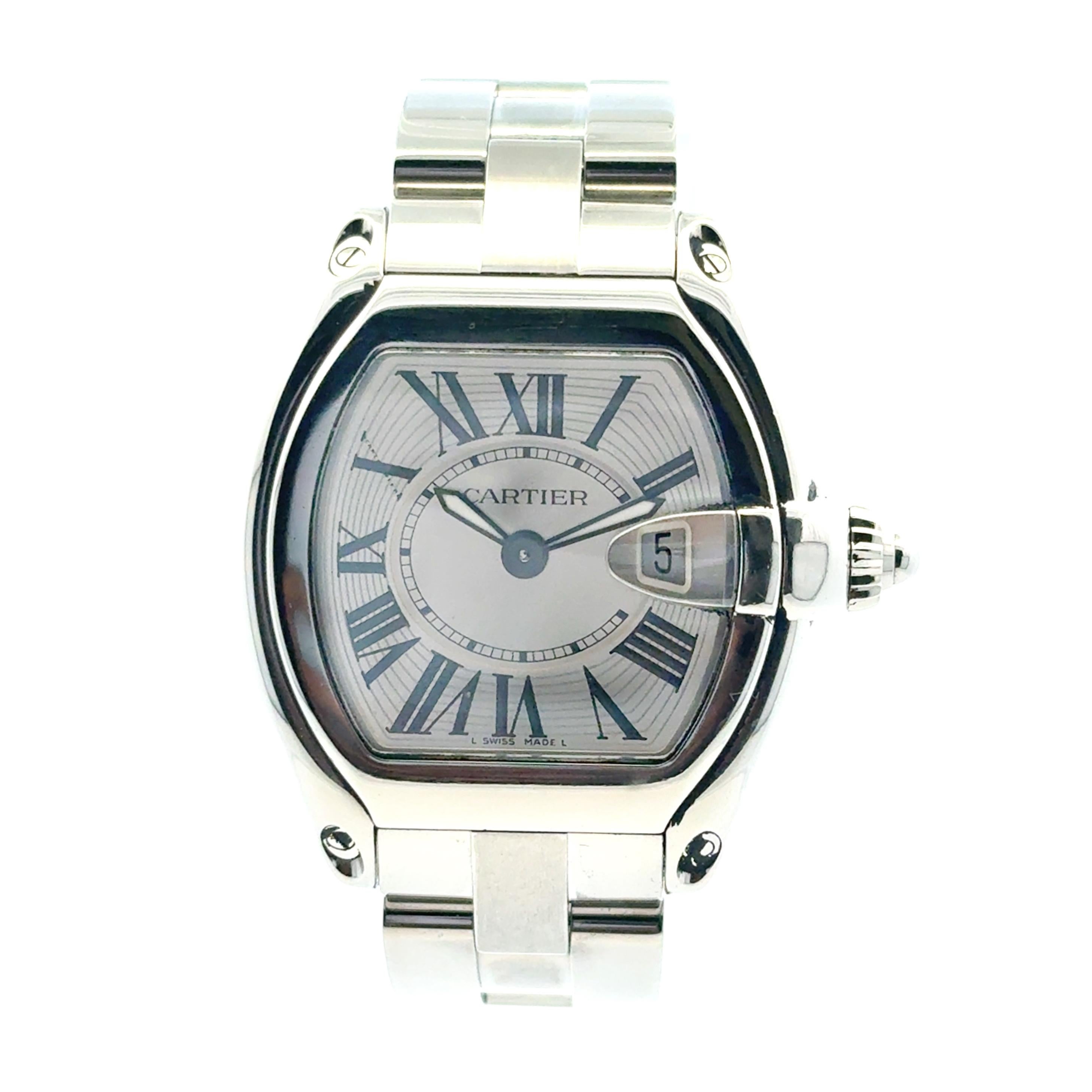 Cartier Roadster 2675 Watch Stainless Steel Silver Dial Bracelet 6