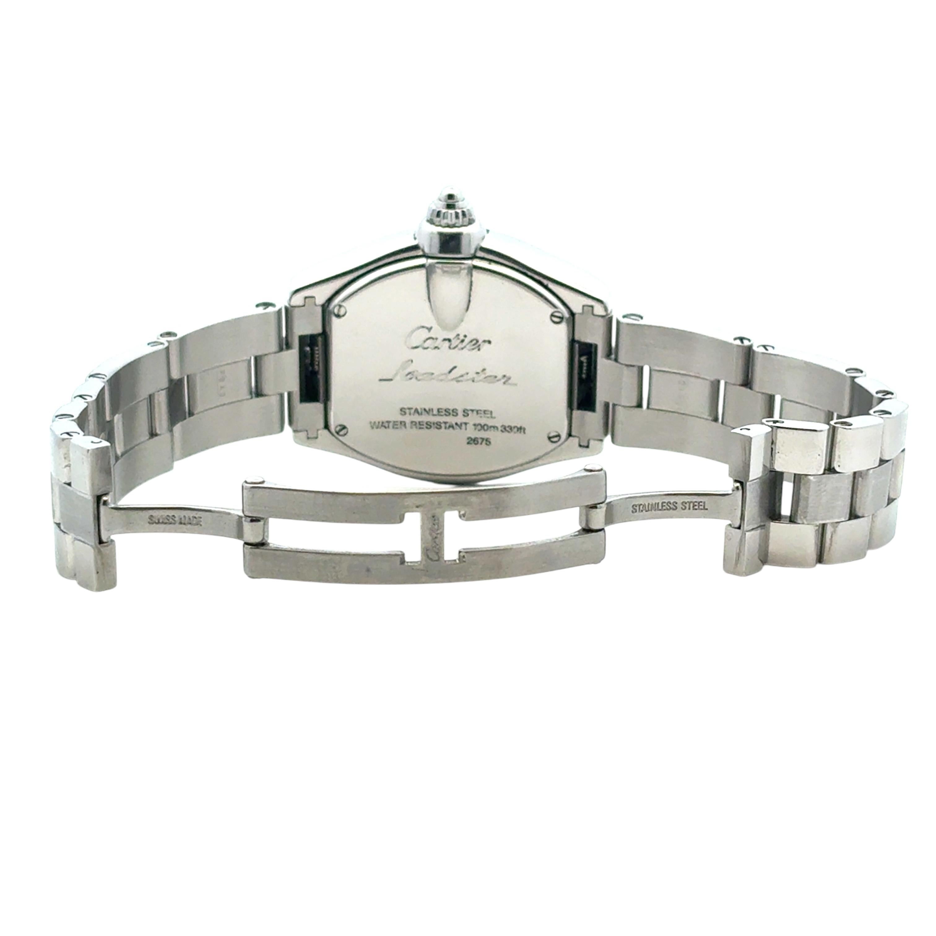 Cartier Roadster 2675 Watch Stainless Steel Silver Dial Bracelet 8