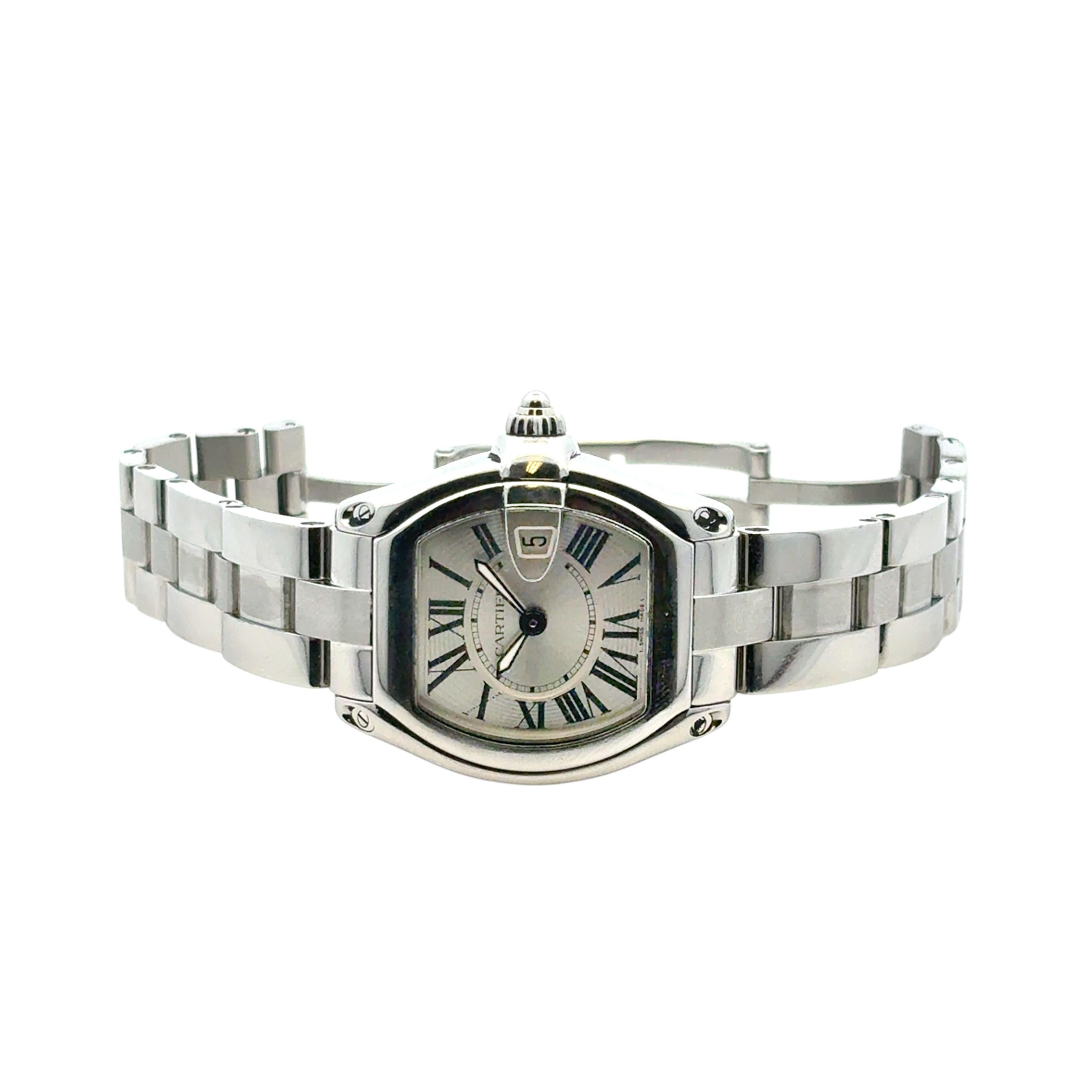 Cartier Roadster 2675 Watch Stainless Steel Silver Dial Bracelet 10