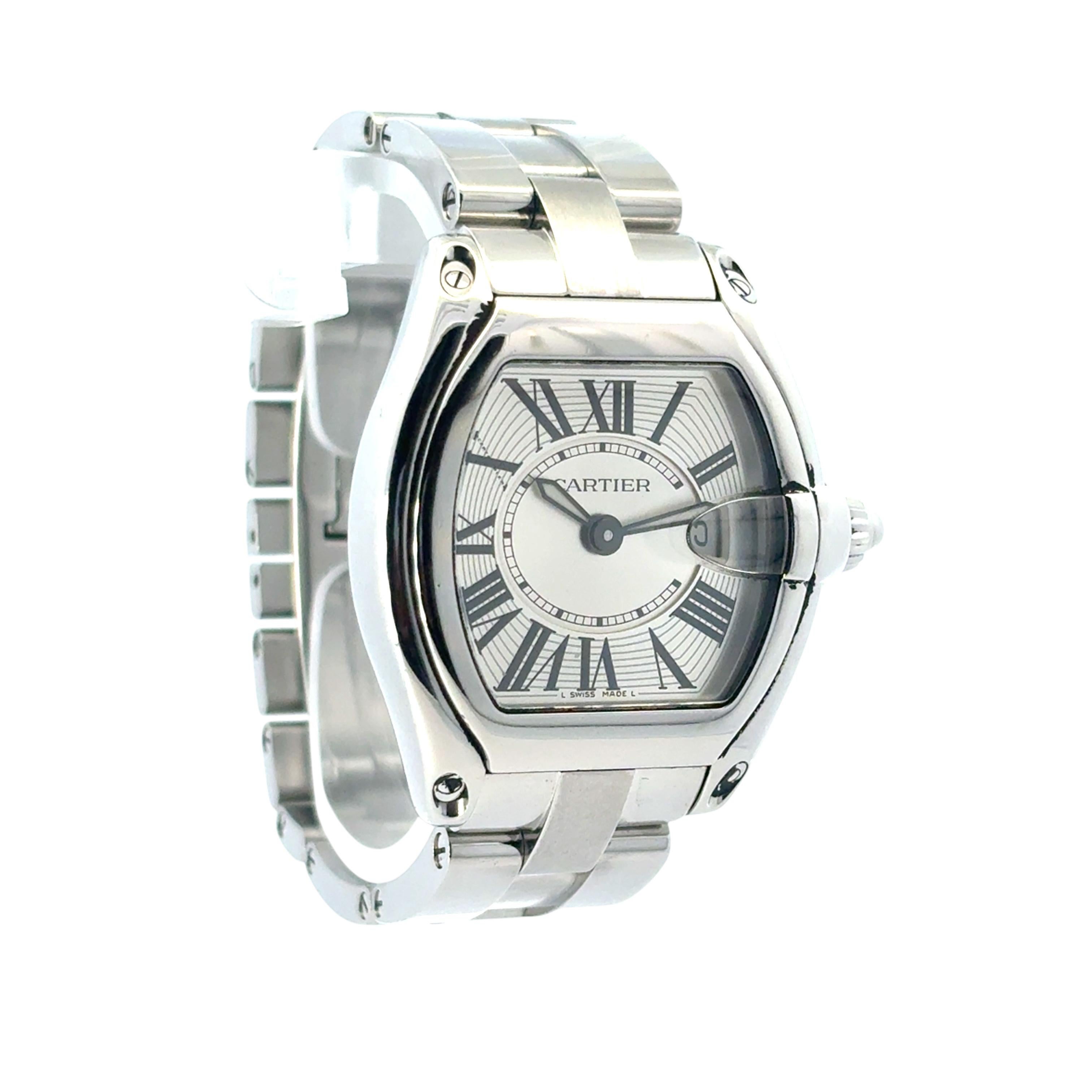 Modern Cartier Roadster 2675 Watch Stainless Steel Silver Dial Bracelet