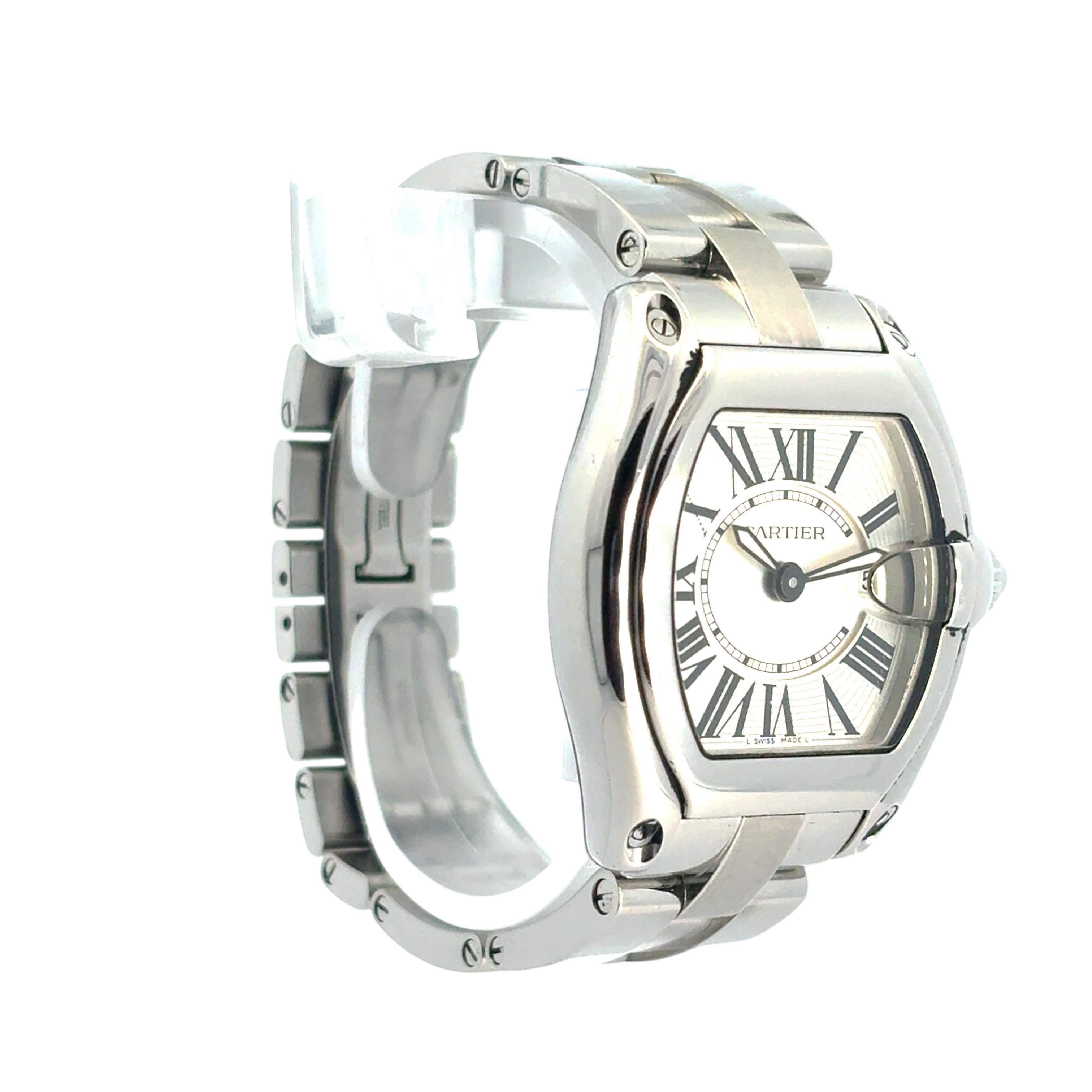 Cartier Roadster 2675 Watch Stainless Steel Silver Dial Bracelet In Excellent Condition In Boca Raton, FL