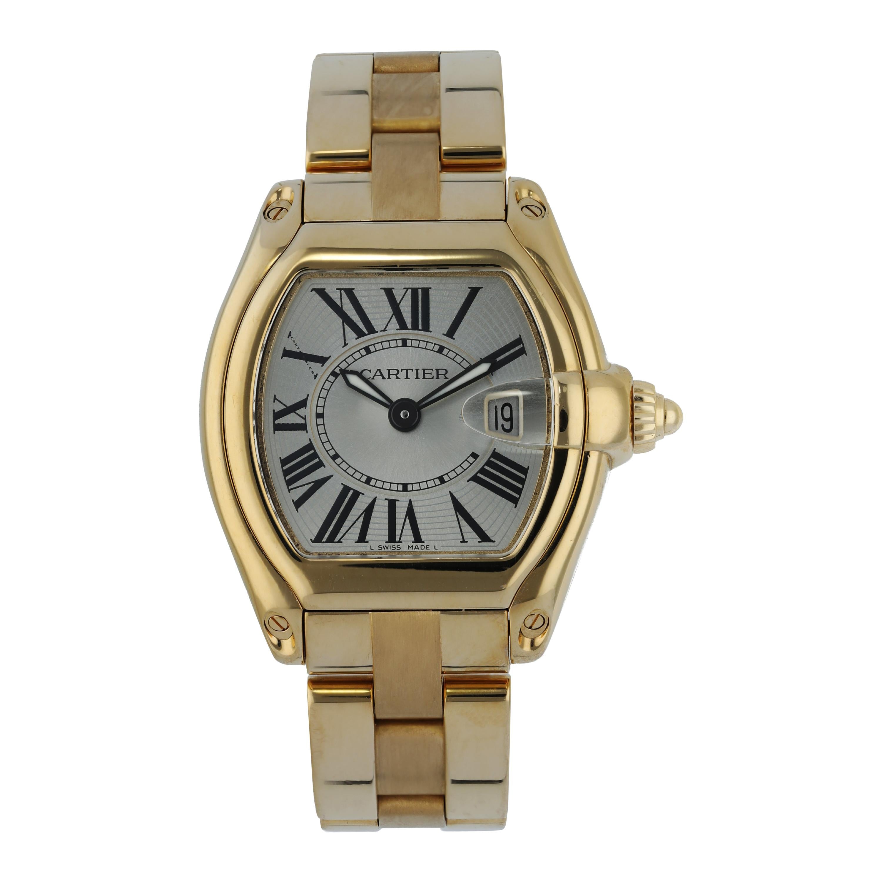 Cartier Roadster 2676 Yellow Gold Ladies Watch Box Papers For Sale