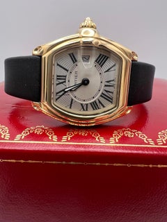 Cartier Roadster 31mm 18K Yellow Gold Silver Dial Box Papers W62018Y5