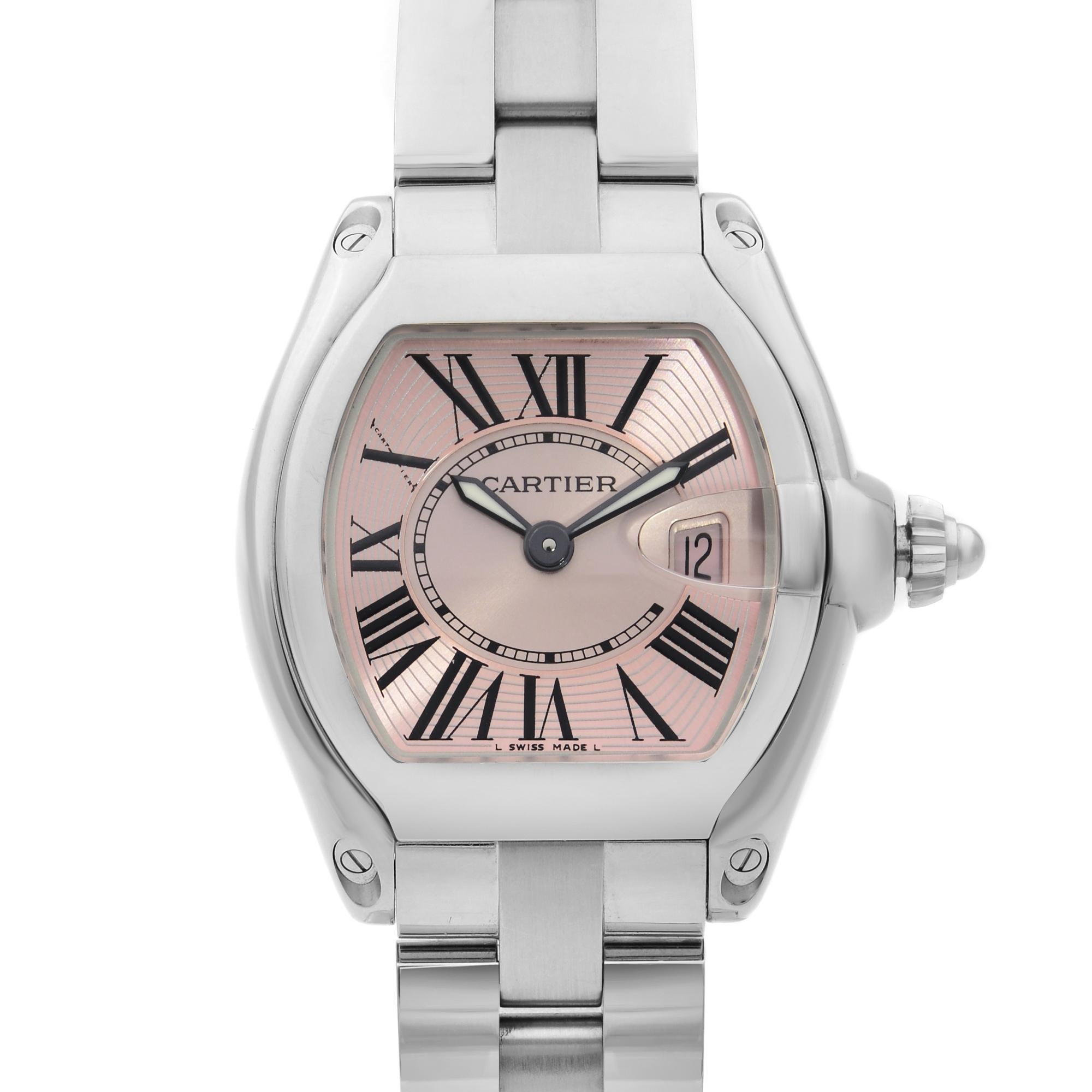 Pre-owned Cartier Roadster 31mm Stainless Steel Pink Dial Quartz Ladies Watch W62017V3. The Watch Fits a 5.75-inch Wrist. Original Box and Papers are Included. Covered by 1-year Chronostore Warranty.
Details:
MSRP 5500
Brand Cartier
Department