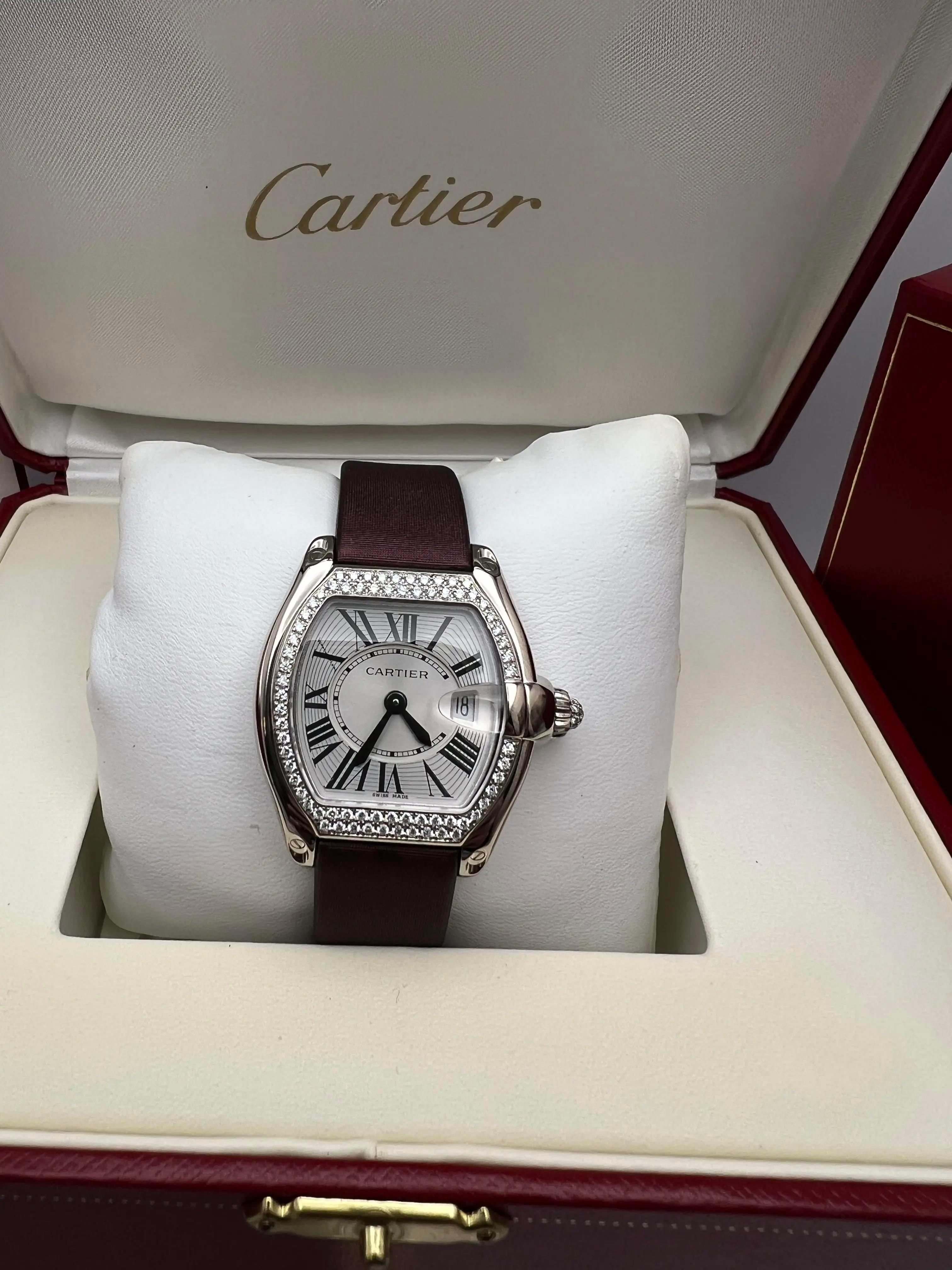 Cartier Roadster 31x37mm 18K White Gold Factory Diamond Bezel WE500260 Box Paper For Sale 1