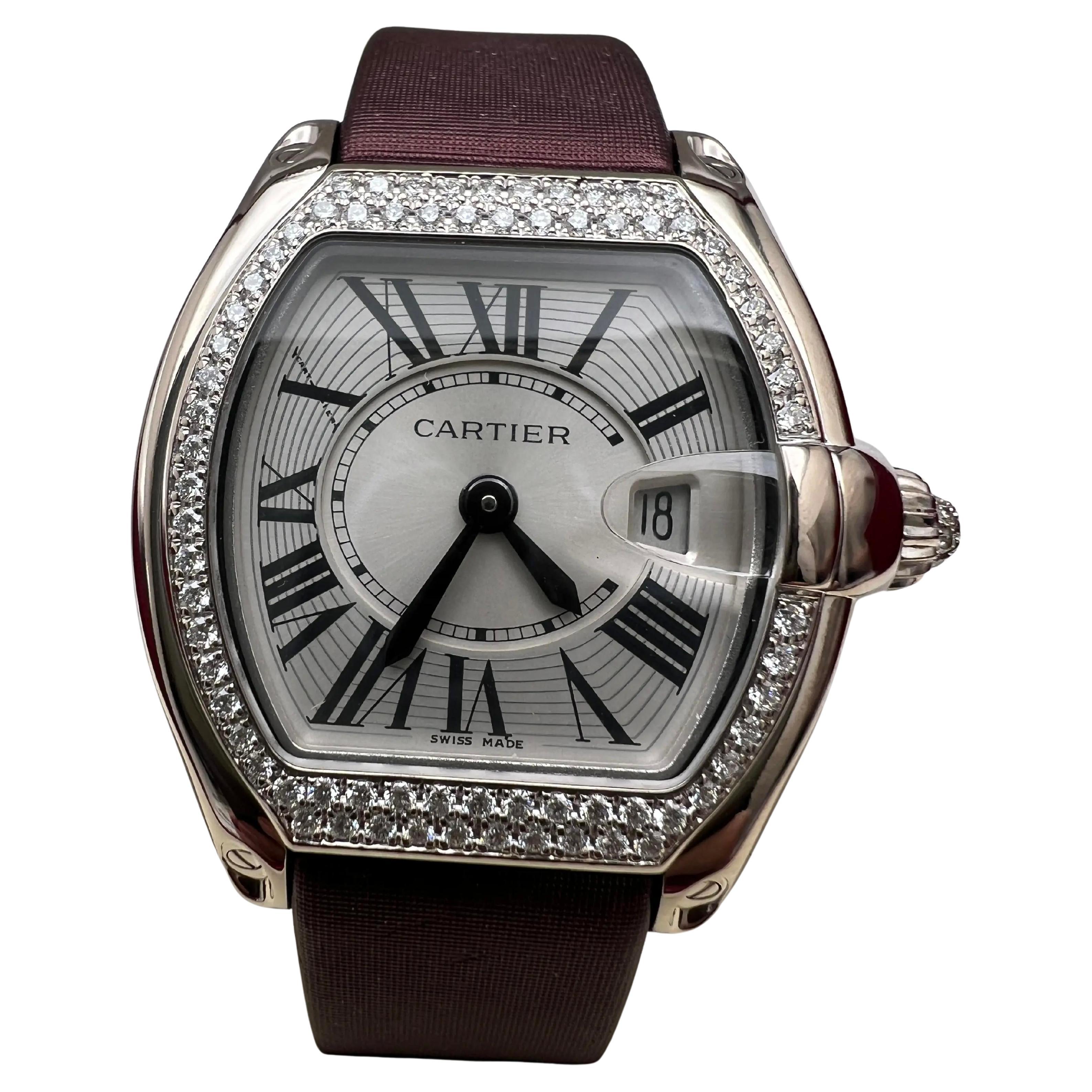 Cartier Roadster 31x37mm Oro Blanco 18K Bisel Diamante Fábrica WE500260 Caja Papel