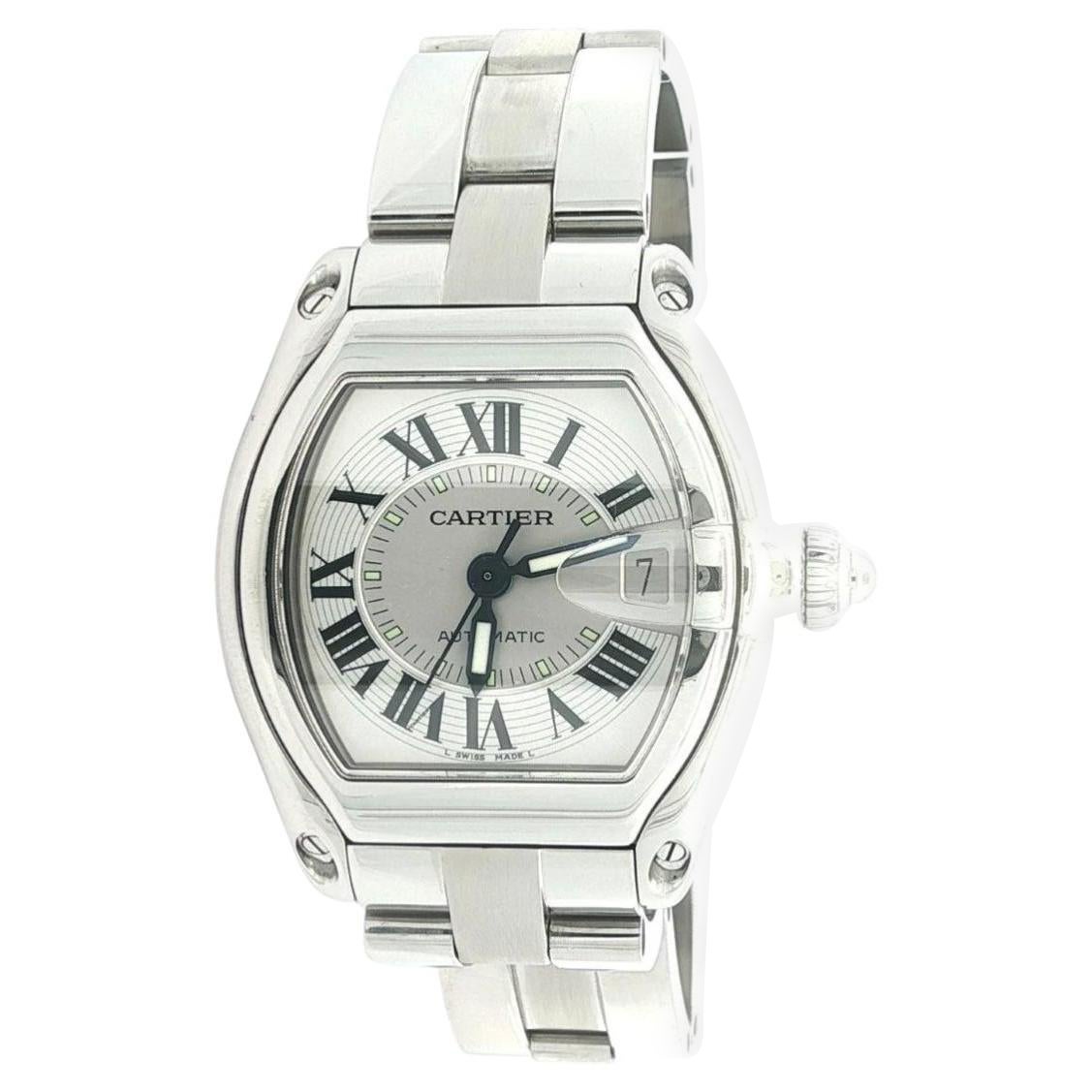 Cartier Roadster 36mm Automatic Steel Watch Ref. 2510 Box & Blue Leather Strap