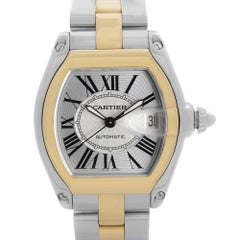 Cartier Roadster Steel 18k Gold Silver Dial Mens Automatic Watch W62031Y4