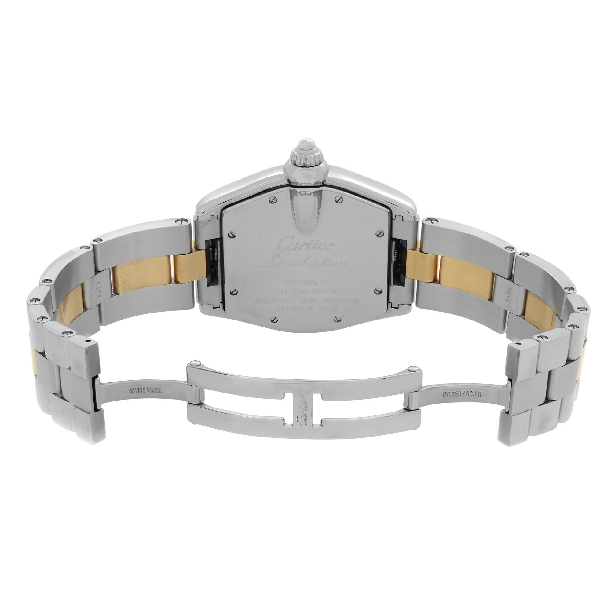 Cartier Roadster Steel 18k Gold Silver Dial Mens Automatic Watch W62031Y4 1
