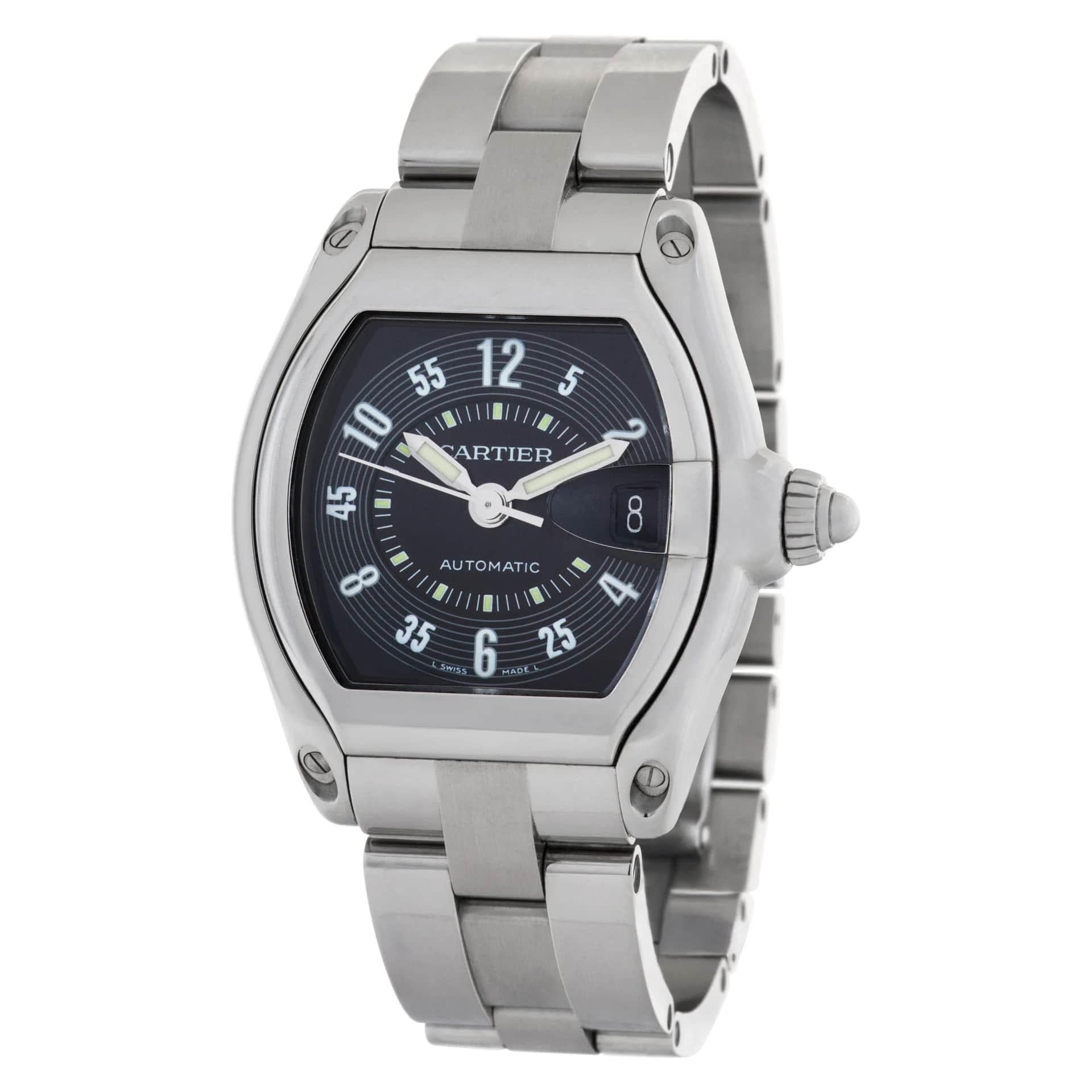 Cartier Roadster in stainless steel. Auto w/ sweep seconds and date. 38 mm case size. Ref W62004V3. Circa 2000s Fine Pre-owned Cartier Watch. Certified preowned Classic Cartier Roadster W62004V3 watch is made out of Stainless steel on a Stainless