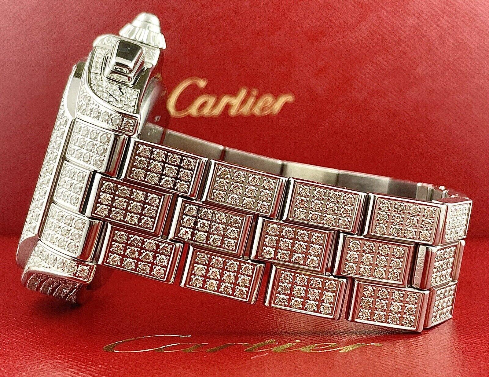 Cartier Roadster 44mm Men's Steel Watch White Dial Custom 12ct Diamonds Ref 3405 In Excellent Condition For Sale In Pleasanton, CA