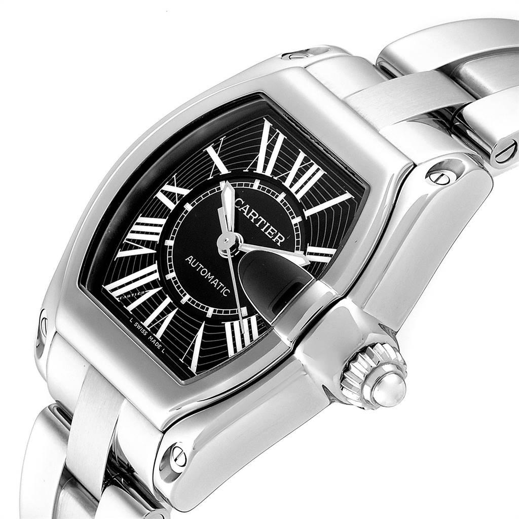 Men's Cartier Roadster Black Dial Large Steel Men’s Watch W62041V3 Box