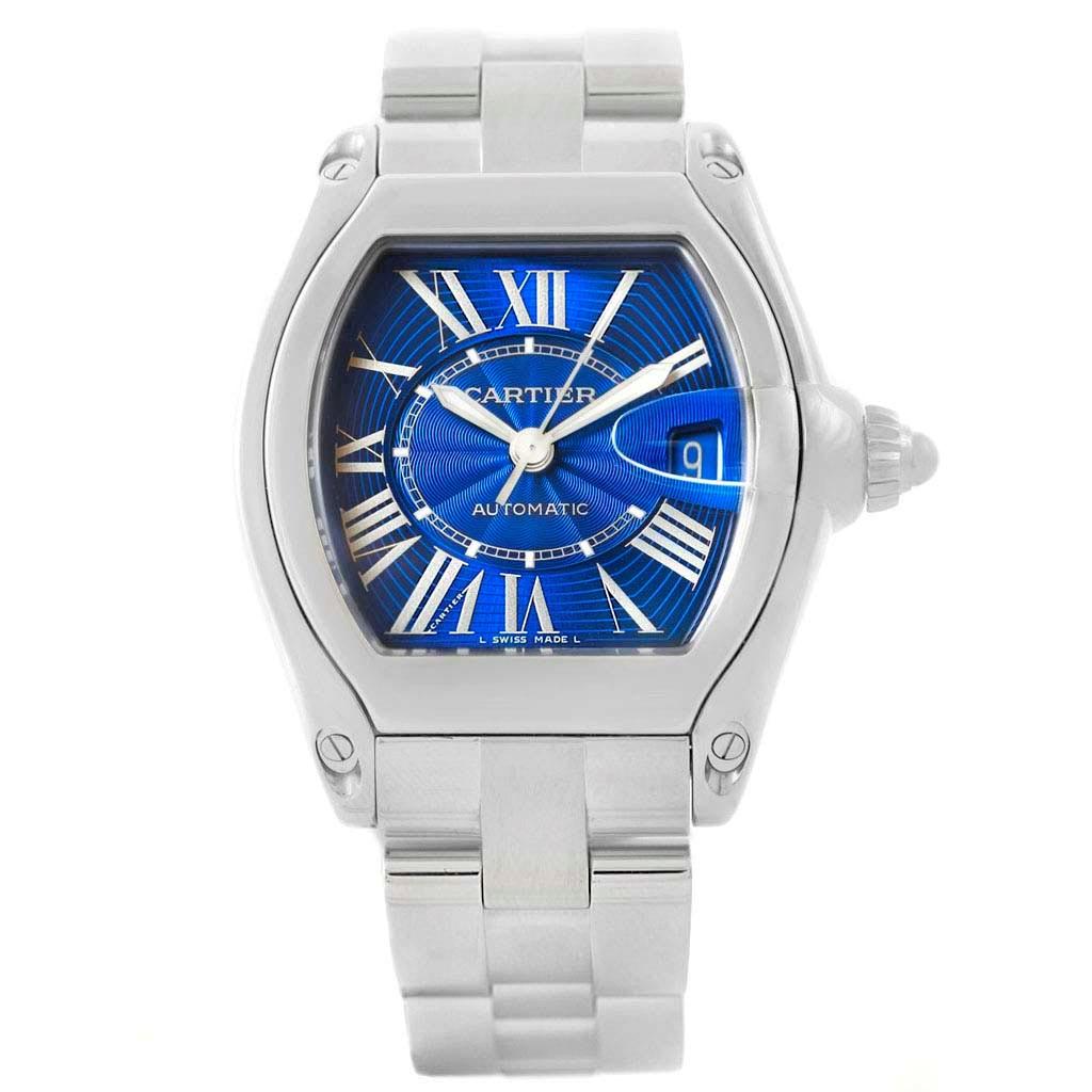 Cartier Roadster Blue Dial Steel Men’s Watch W62048V3 Box Papers For Sale 2