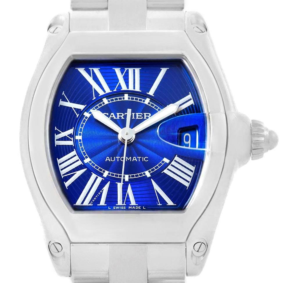 Cartier Roadster Blue Dial Steel Men’s Watch W62048V3 Box Papers For Sale 5