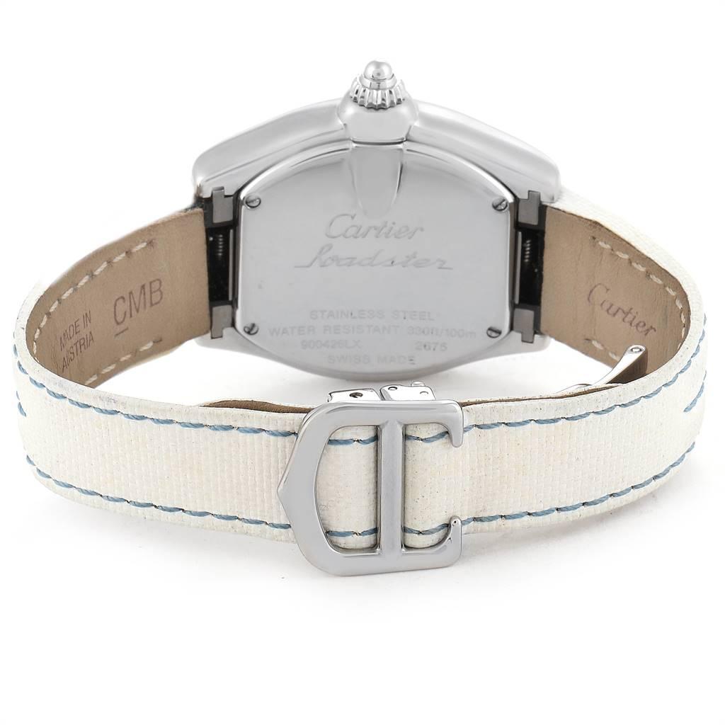 Cartier Roadster Blue Dial White Strap Steel Ladies Watch W62053V3 3